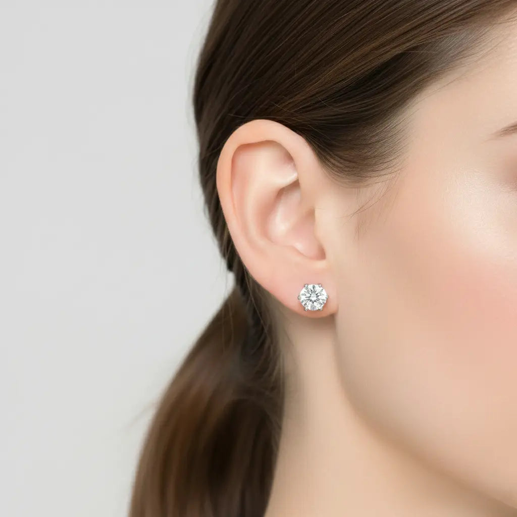 1.00ct Round Cut Natural Diamond Stud Earrings, 18ct White Gold Chloe's Jewellers