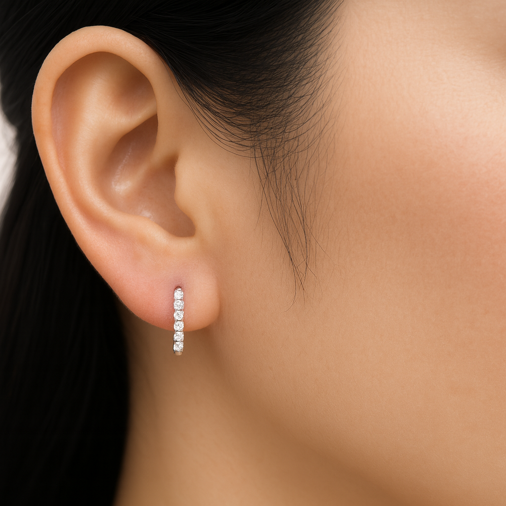 18K White Gold Claw Set In & Out Brilliant Cut Diamond Round Hoop Earrings 0.33CT