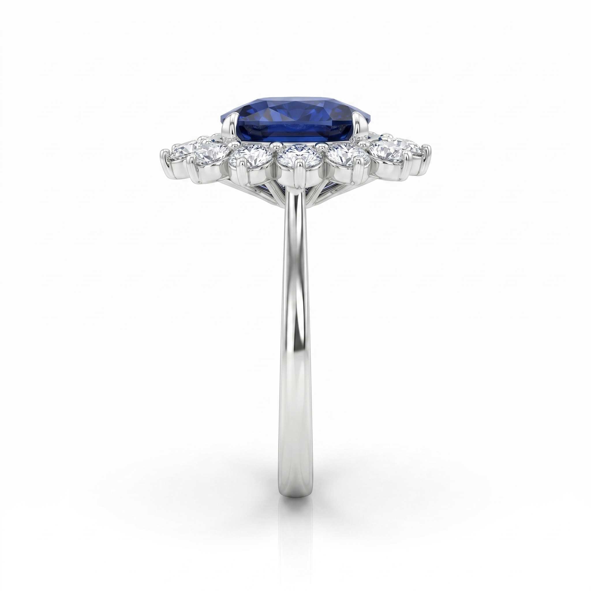 5.13ct Elongated Cushion Cut Sri Lanka Blue Sapphire Halo Setting Engagement Ring - Platinum