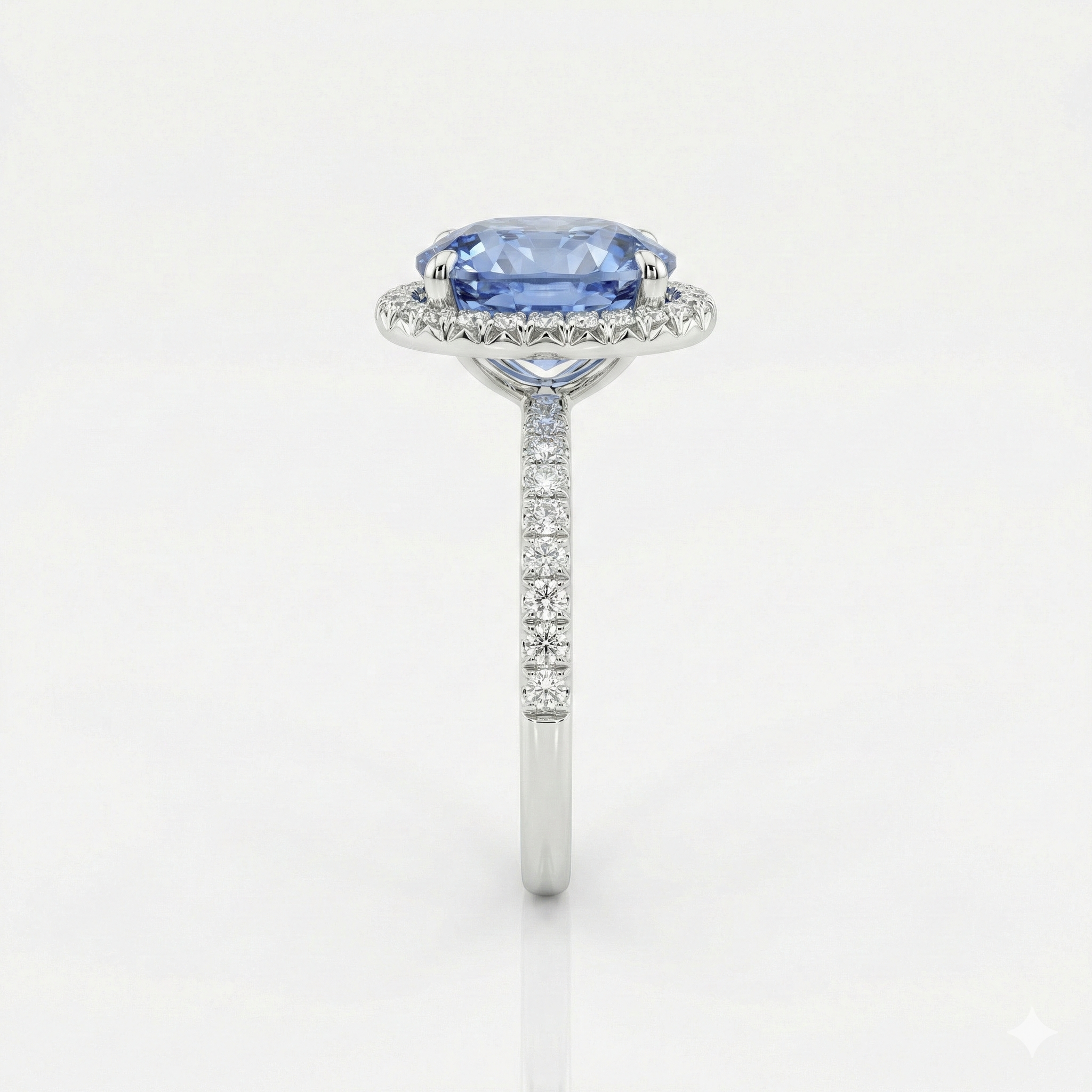 1.36ct Oval Shape Blue Sapphire Halo Setting Engagement Ring Chloe's Jewellers