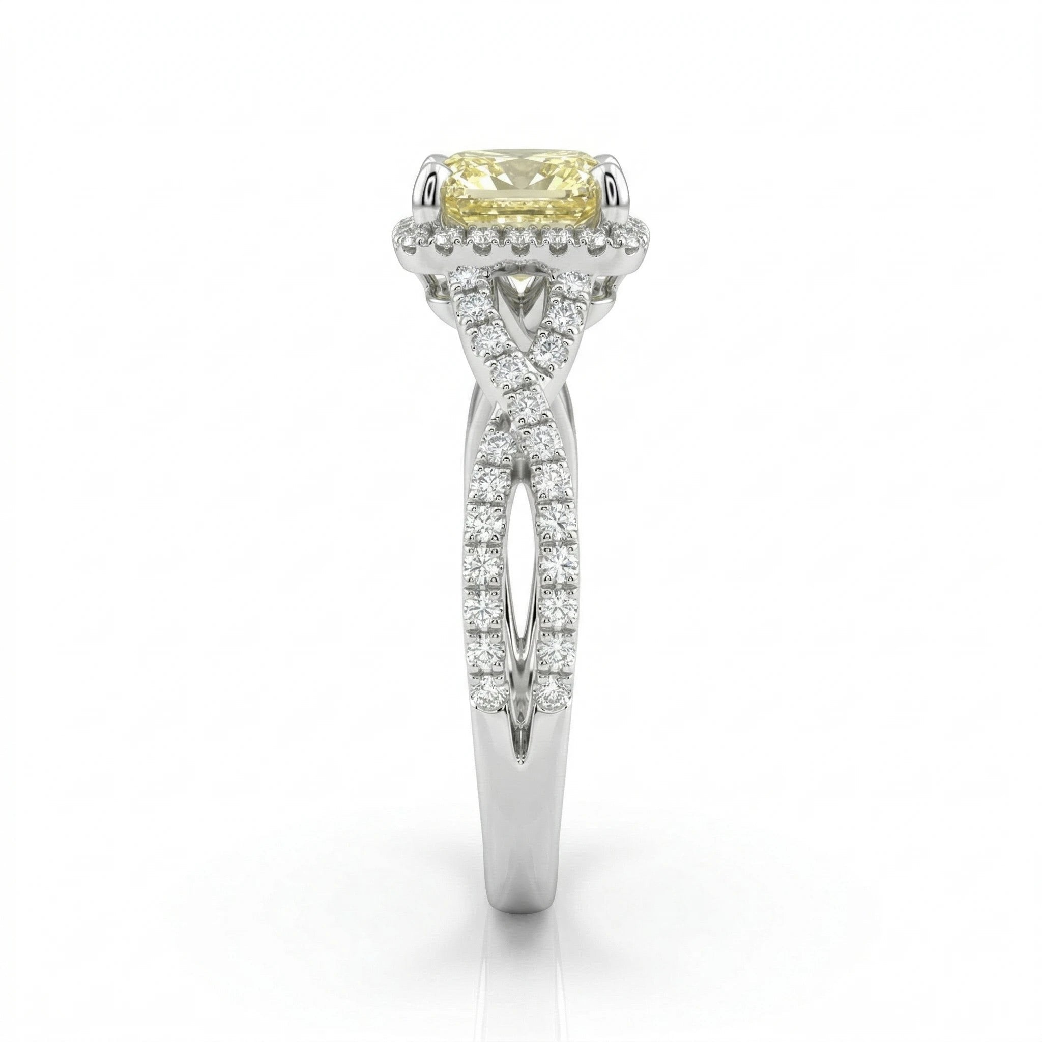 1.02ct GIA Natural Fancy Green Yellow Cushion Cut Halo Set Engagement Ring Chloe's Jewellers