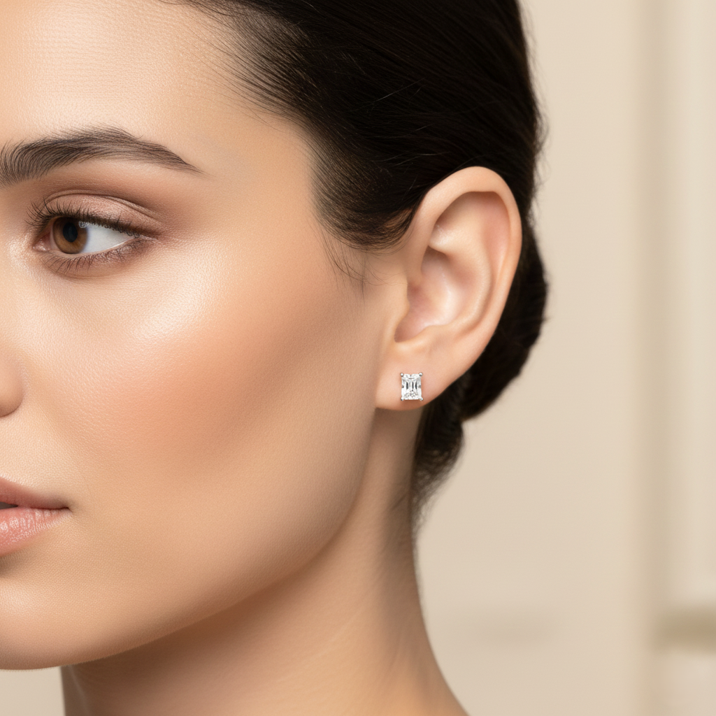 0.70ct Radiant Cut Natural Diamond Stud Earrings, 18ct White Gold Chloe's Jewellers