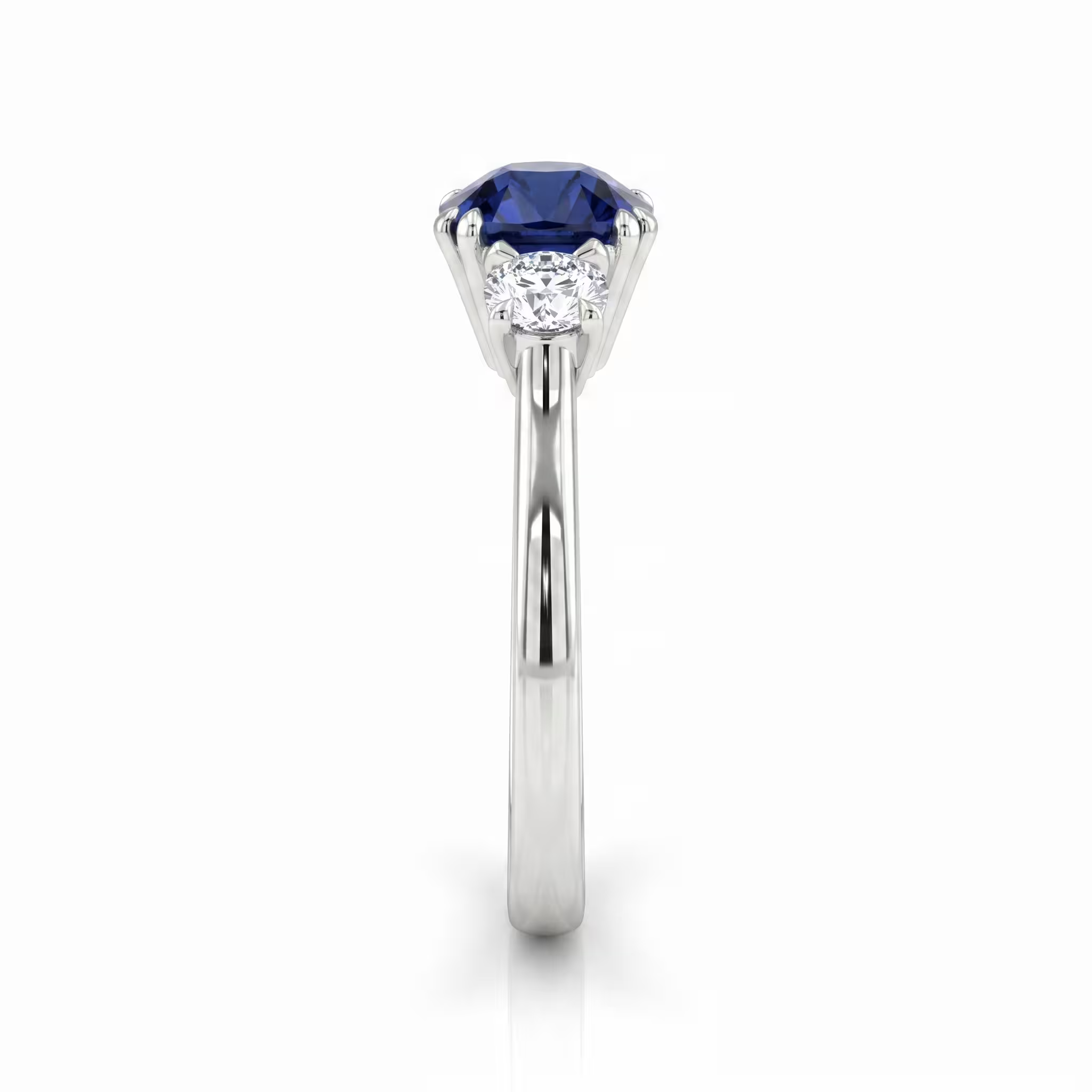 1.55ct Cushion Cut Blue Sapphire Side Round Stone Engagement Ring - Platinum Chloe's Jewellers