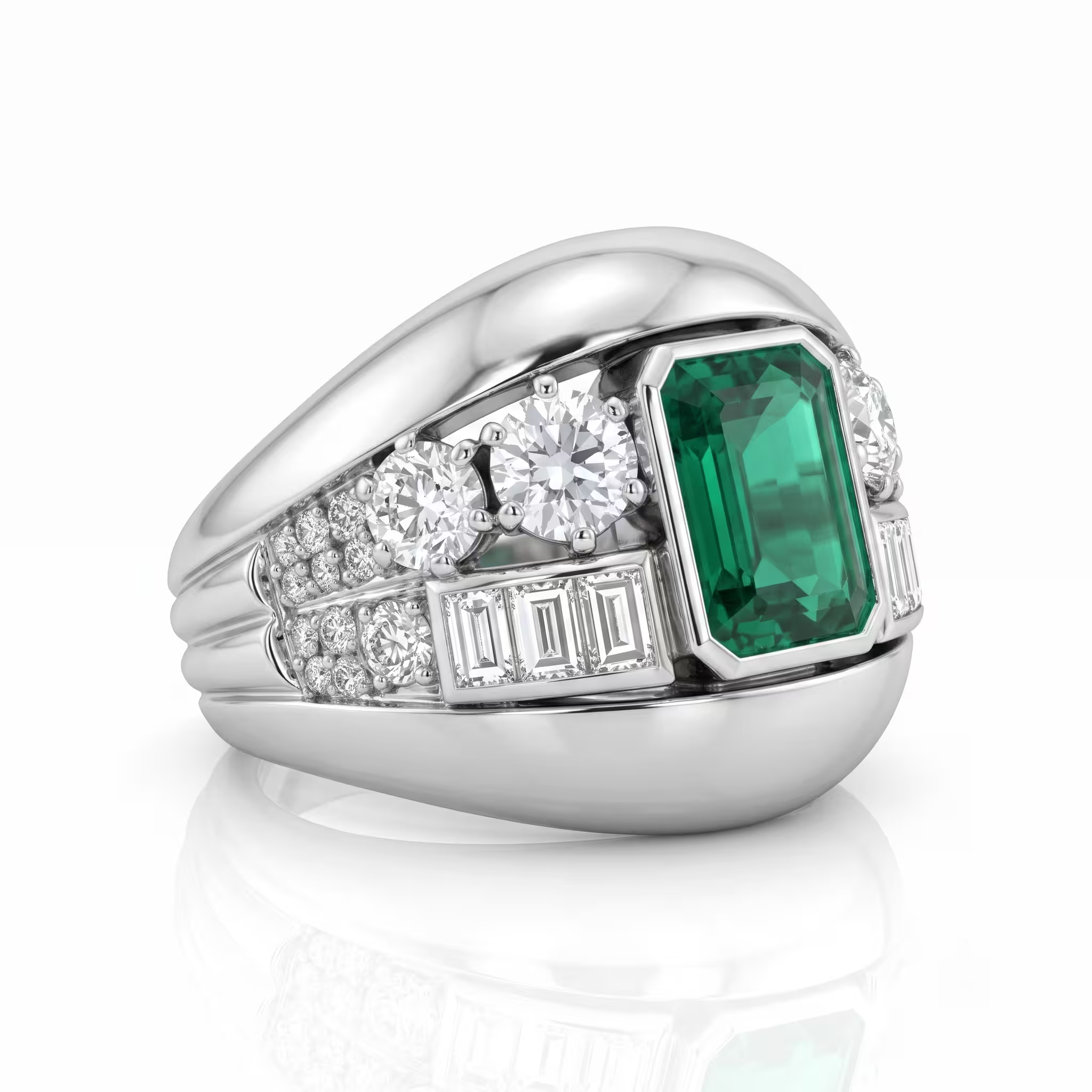 3.12ct Emerald Cut Gemstone Vintage Engagement Ring - Platinum Chloe's Jewellers