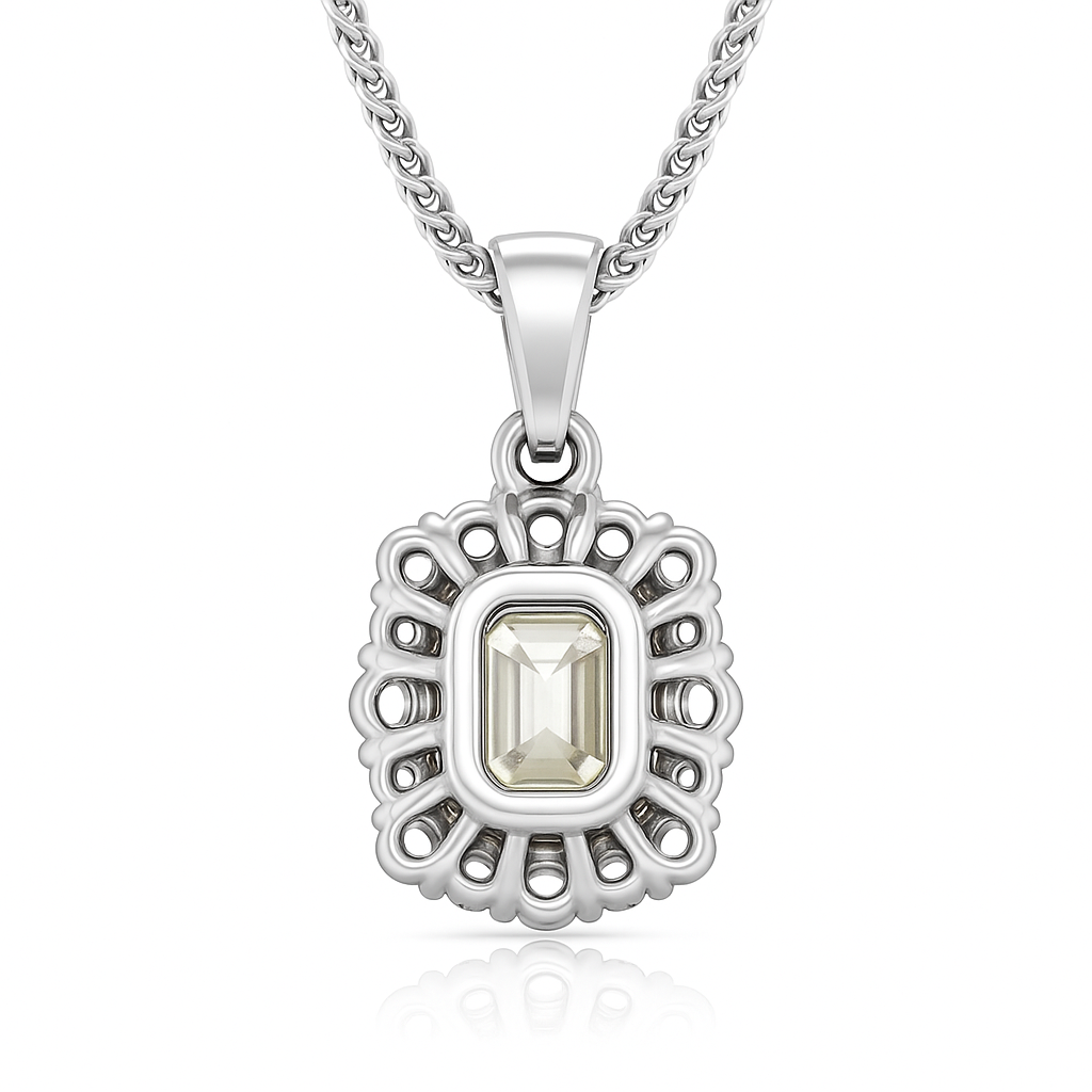 18K White Gold Asscher Cut Diamond Halo Set Pendant Necklace 1.32CT