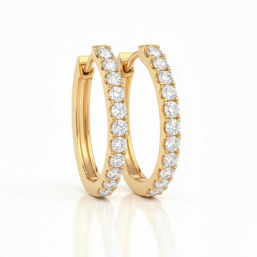 18K White Gold Grain Set Oval Hoop Diamond Earrings 0.98CT