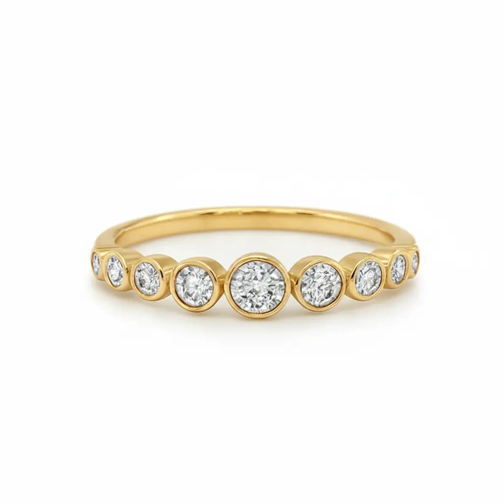 Graduated Half Eternity Ring | 0.60ct F VS1 Diamond Rub Over Ring | 18K White Gold | Size M Chloe's Jewellers