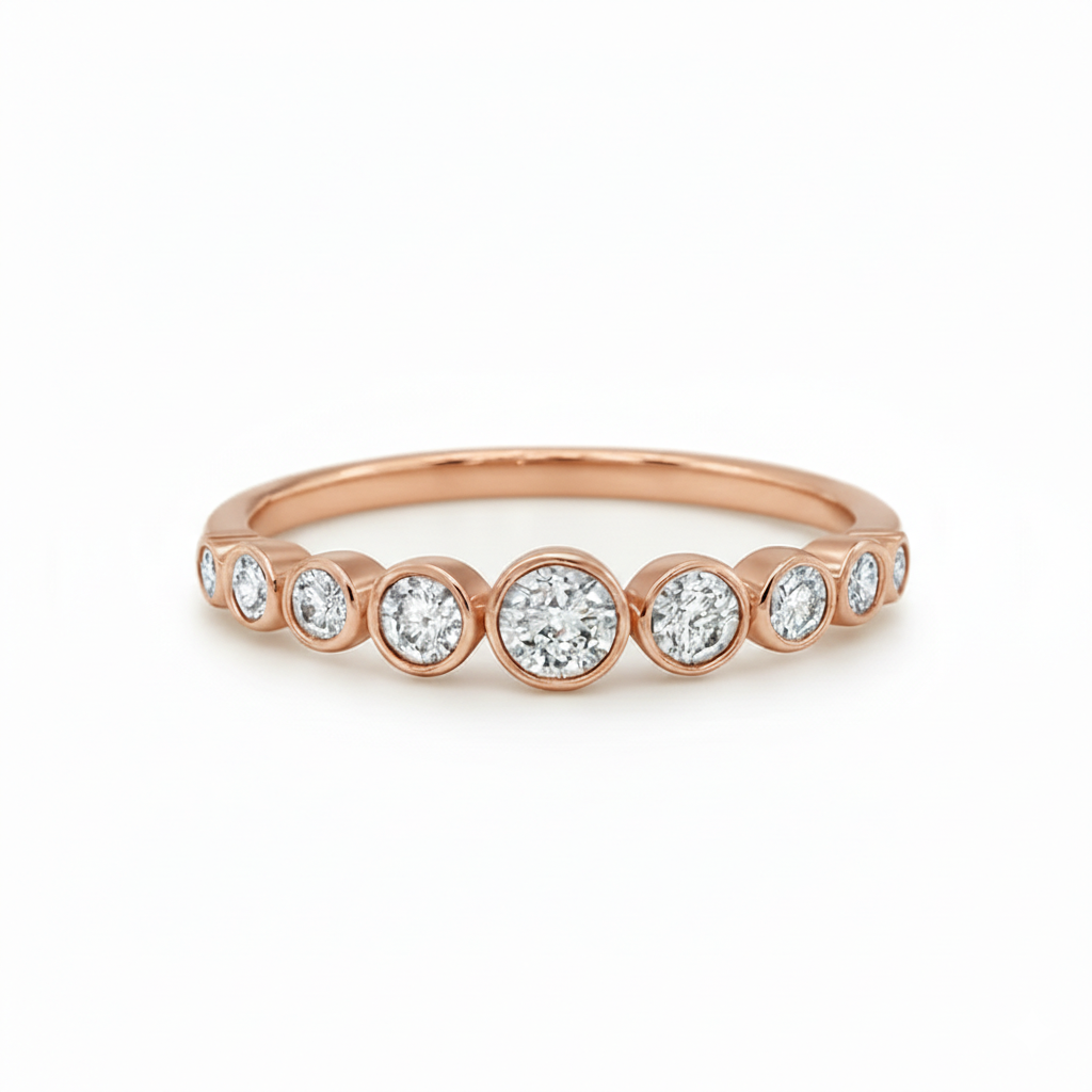 Graduated Half Eternity Ring | 0.60ct F VS1 Diamond Rub Over Ring | 18K White Gold | Size M Chloe's Jewellers