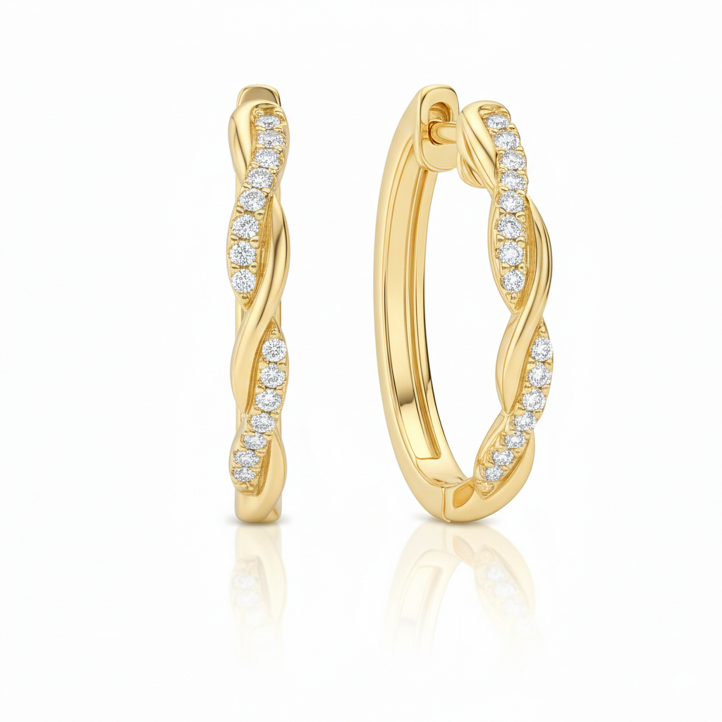 18K White Twisted Design Round Diamond Hoop Earrings 0.30CT Chloe's Jewellers