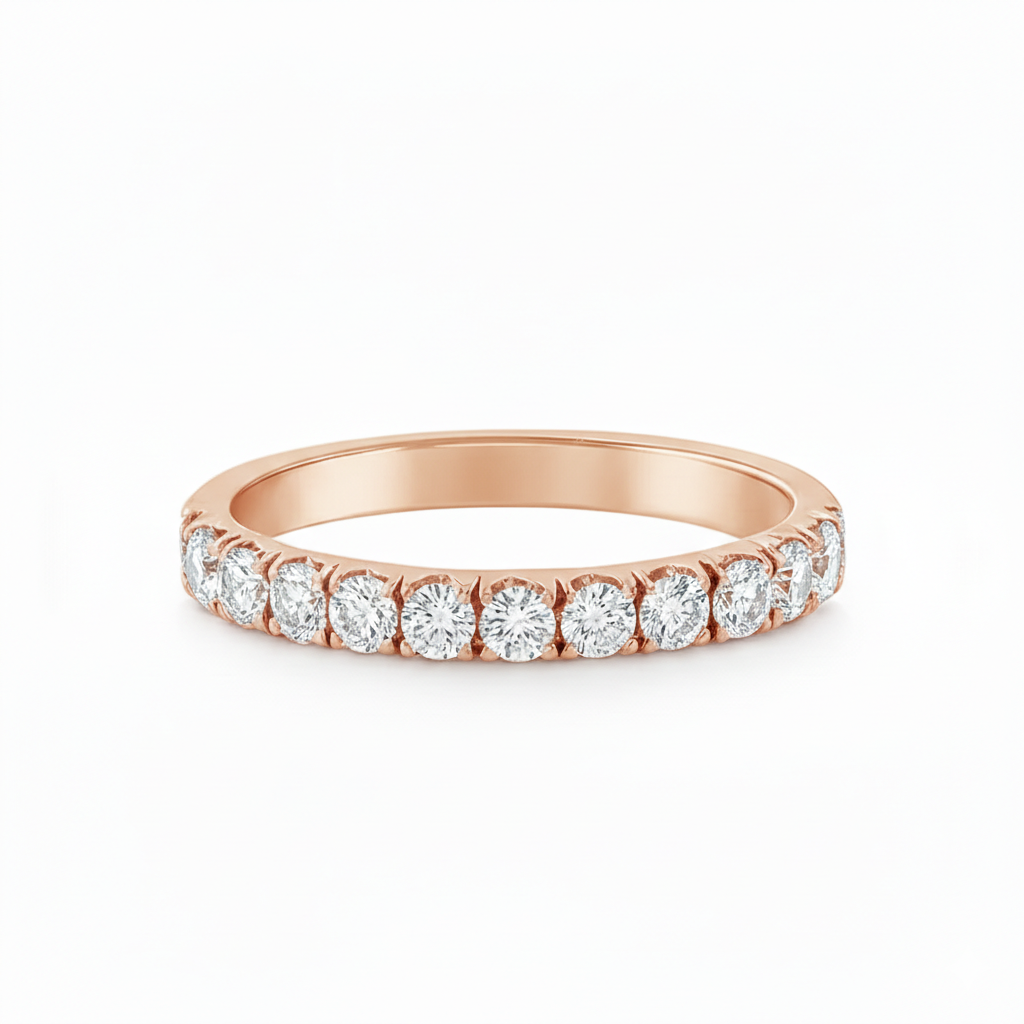 Grain Set Half Eternity Ring | 0.56ct F VS1 Diamond Ring | Platinum Claw Set | Size M½ Adjustable Chloe's Jewellers
