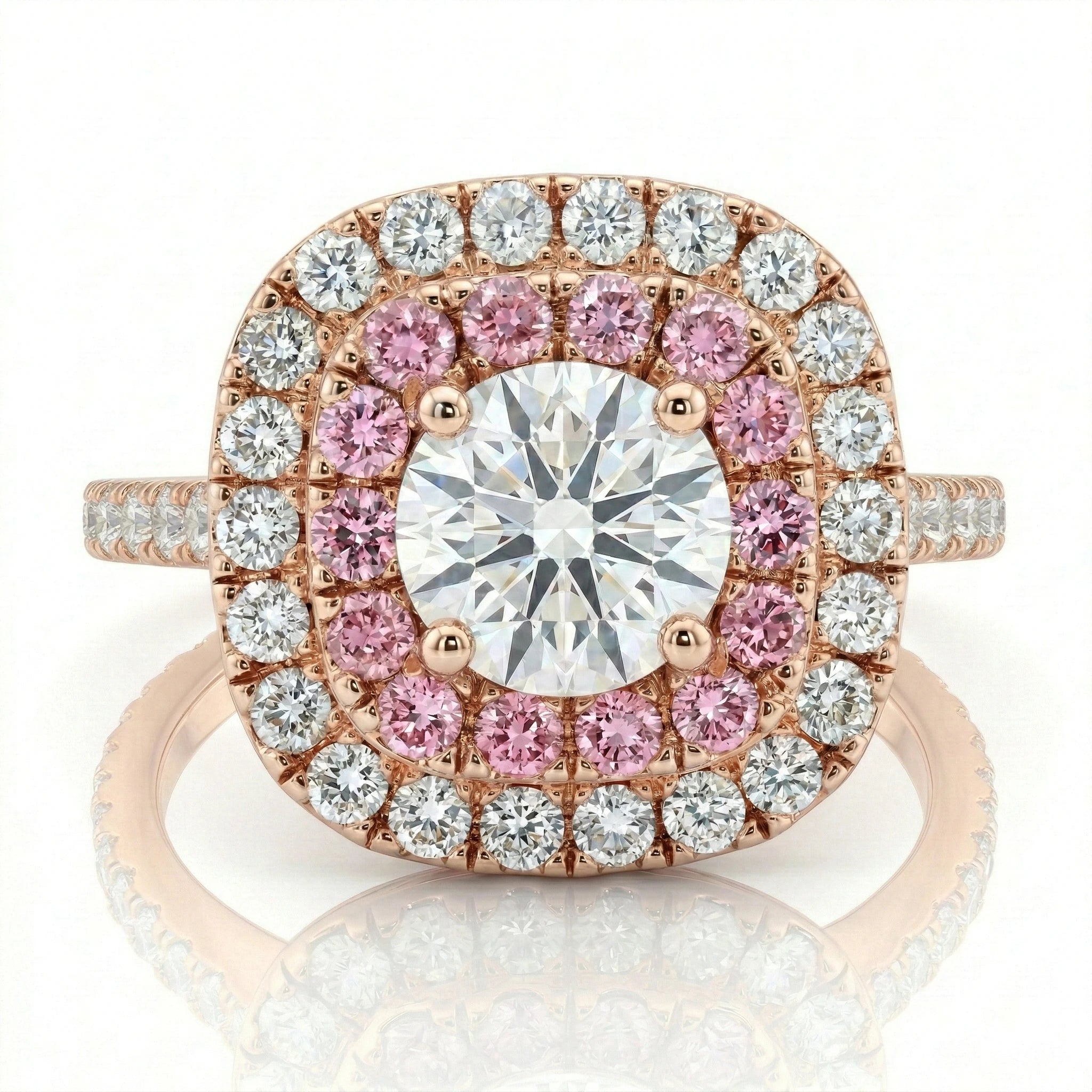 0.70ct GIA Round Cut Natural Fancy Pink Blue Diamond Double Halo Setting Engagement Ring Chloe's Jewellers