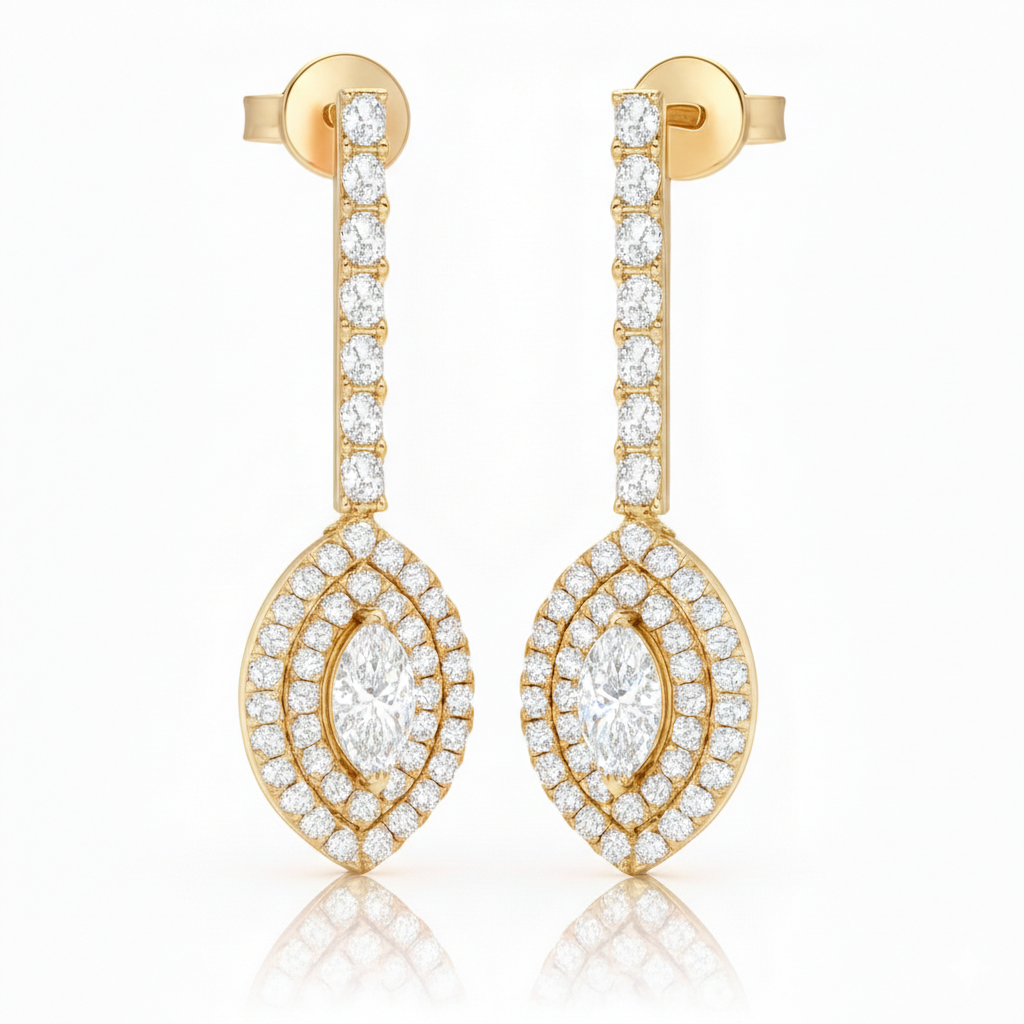 White Gold Marquise Diamond Double Halo Drop Earrings Chloe's Jewellers