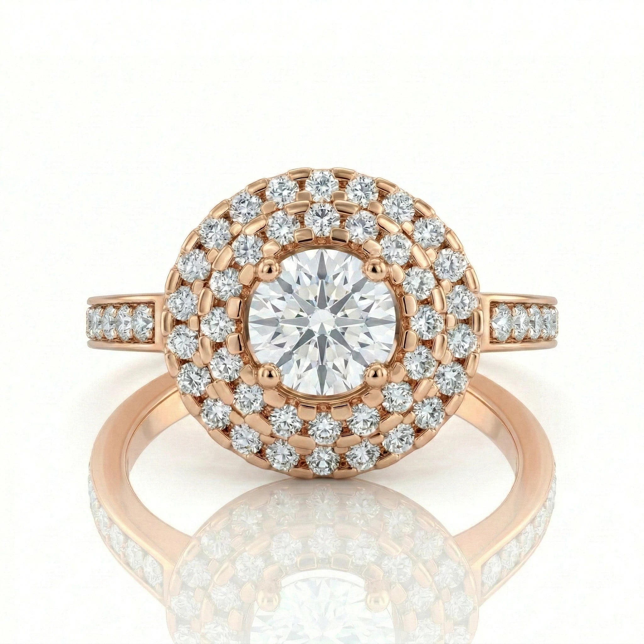0.54ct GIA Round Cut Natural Diamond Double Halo Setting Engagement Ring Chloe's Jewellers