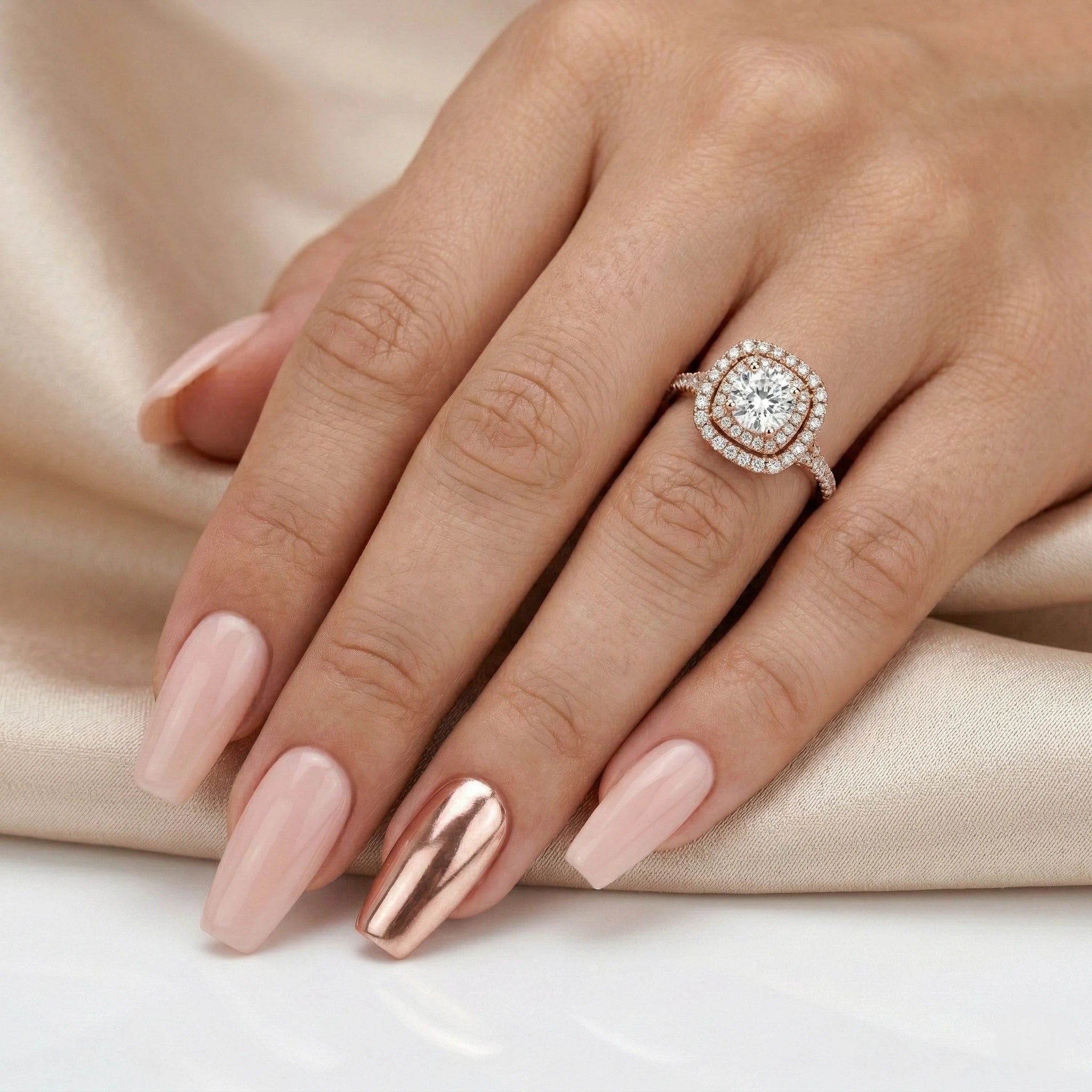 0.55ct GIA Round Cut Natural Diamond Double Halo Setting Engagement Ring Chloe's Jewellers