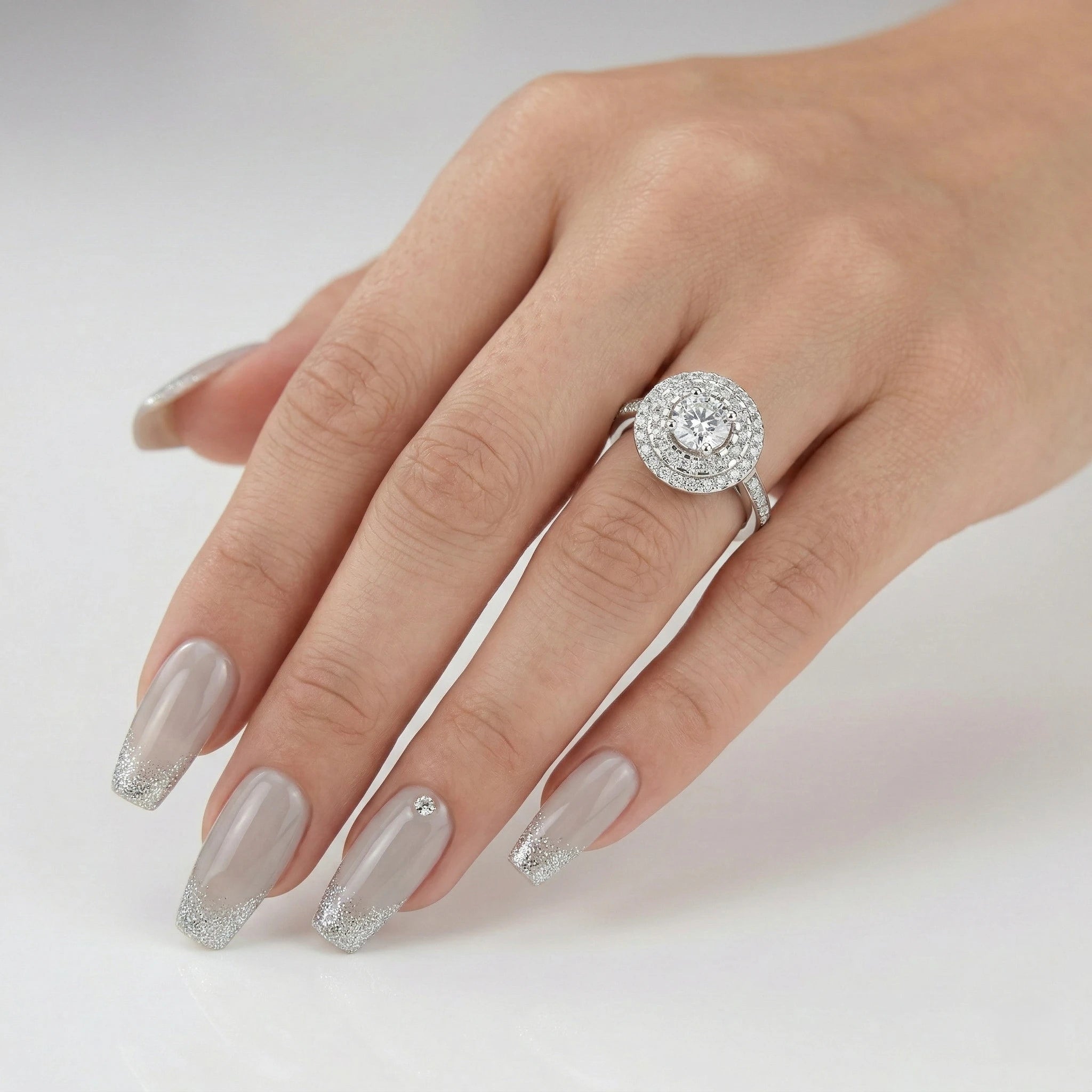 0.54ct GIA Round Cut Natural Diamond Double Halo Setting Engagement Ring Chloe's Jewellers
