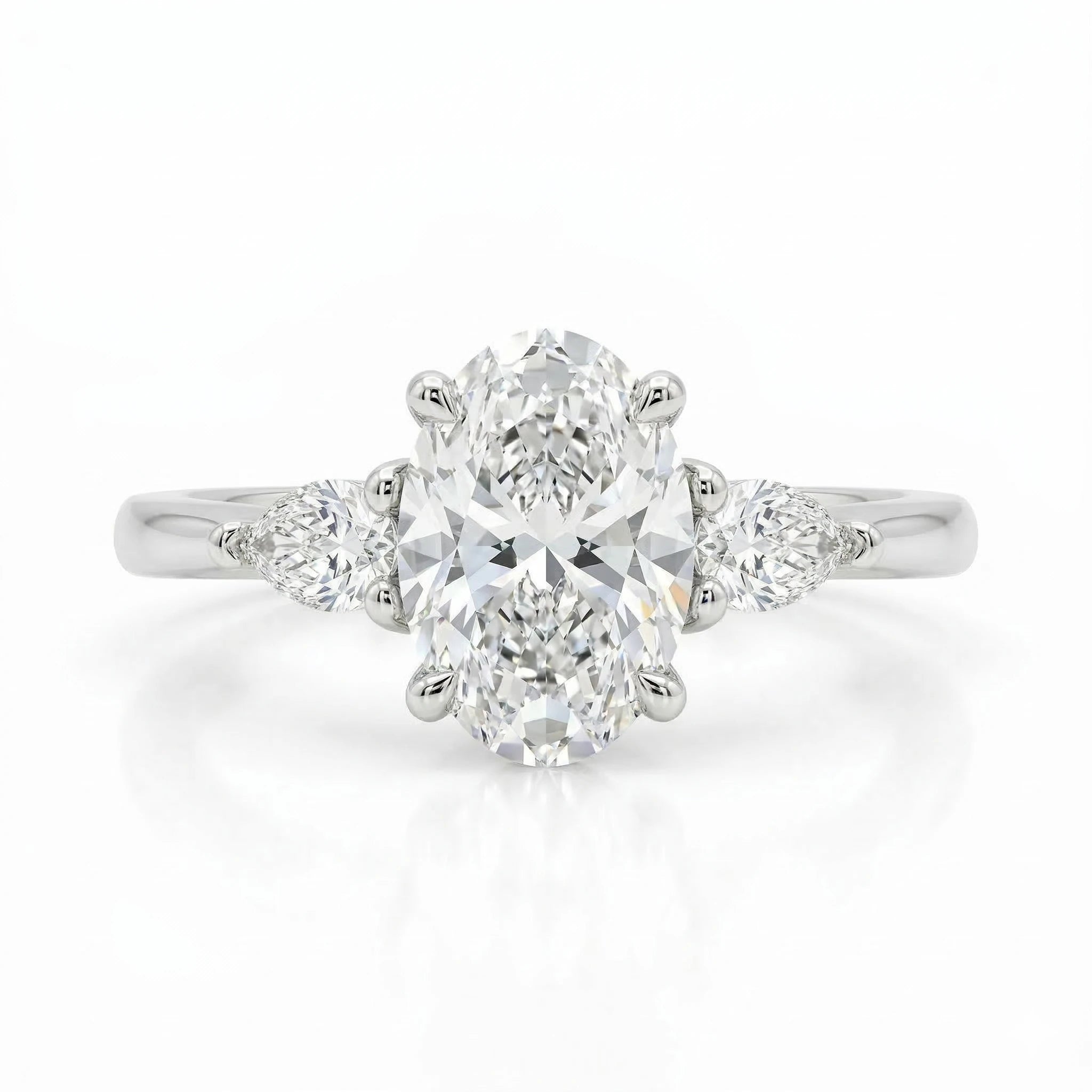 0.93ct GIA Oval Cut Natural Diamond Engagement Ring Two Side Pear Stone