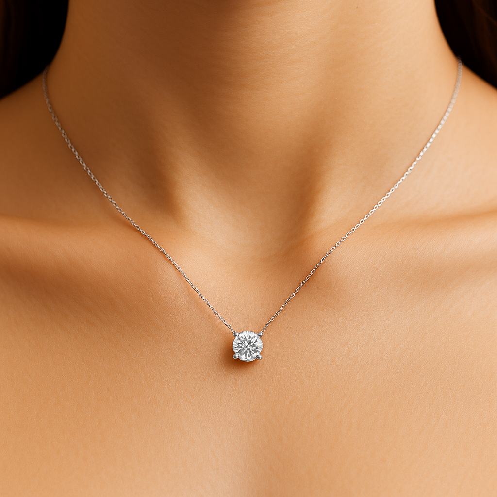 18K White Gold Round cut Natural Diamond Pendant Necklace 0.41CT