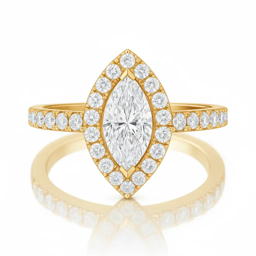 18k White Gold 0.50ct Marquise Diamond Halo Engagement Ring Chloe's Jewellers