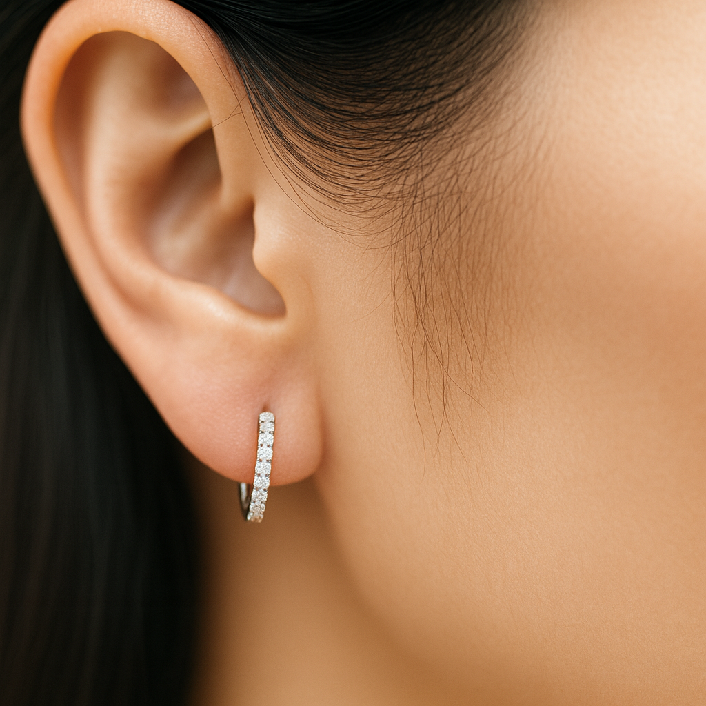 18K White Gold Claw Set In & Out Brilliant Cut Diamond Round Hoop Earrings 0.46CT