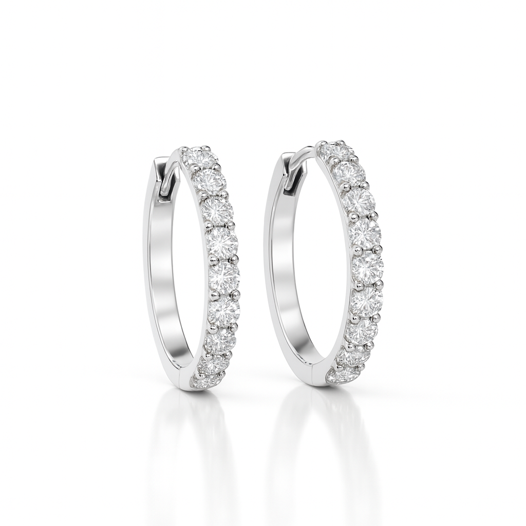 18K White Gold Grain Set Hoop Diamond Earrings 0.48CT