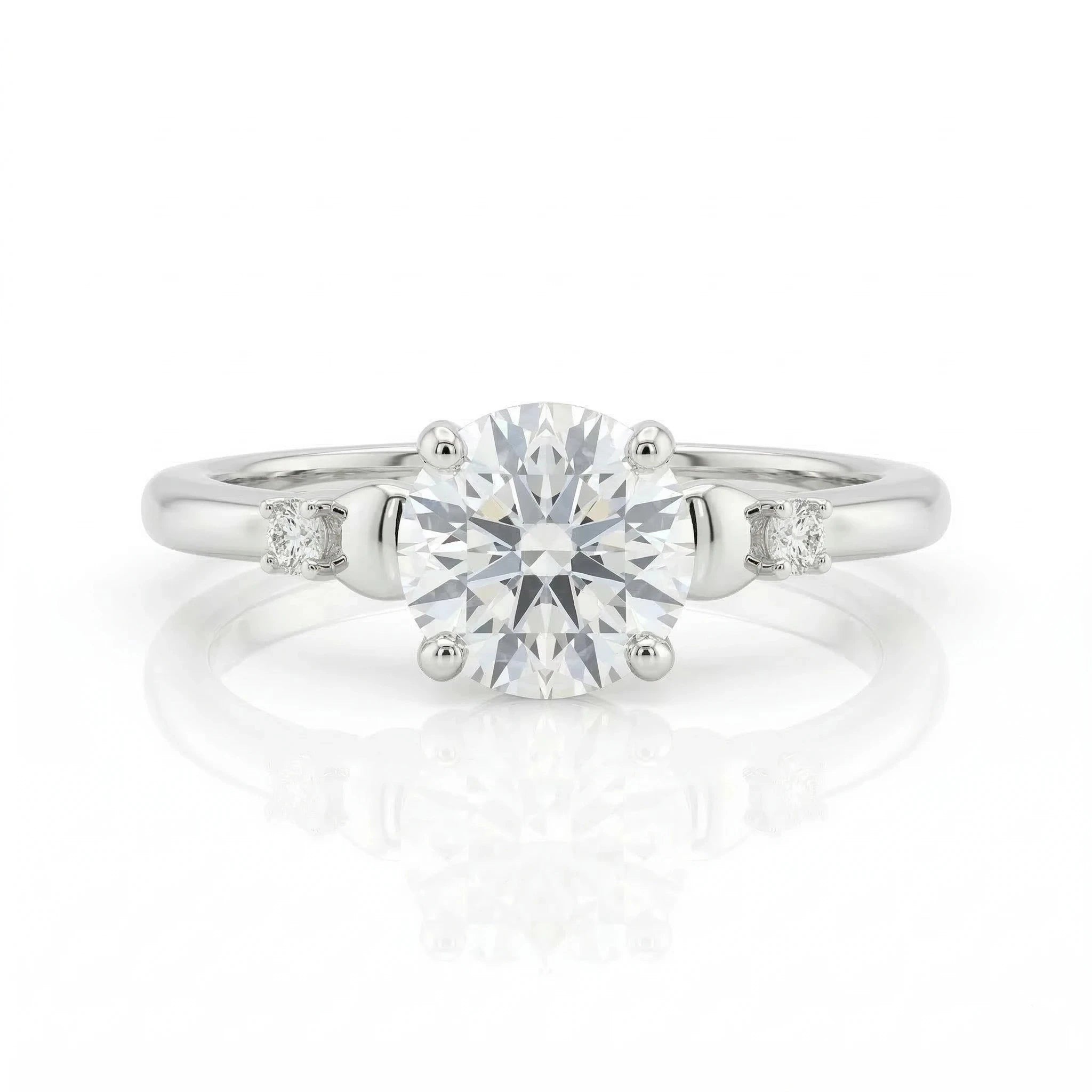 0.70ct GIA Round cut Natural Diamond Engagement Ring with 2 Side Stones