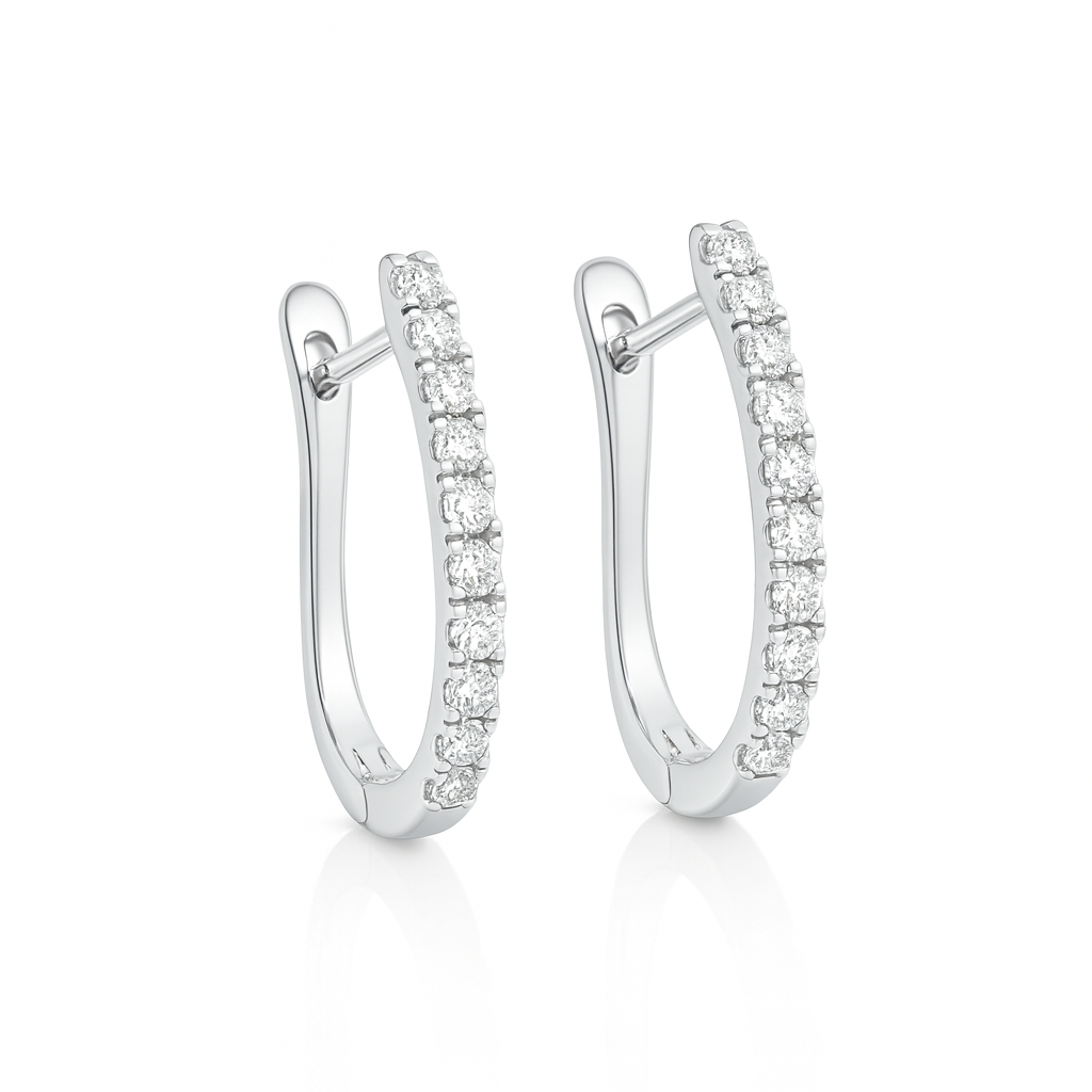 18K White Gold Grain Set Oval Hoop Diamond Earrings 0.20CT Chloe's Jewellers