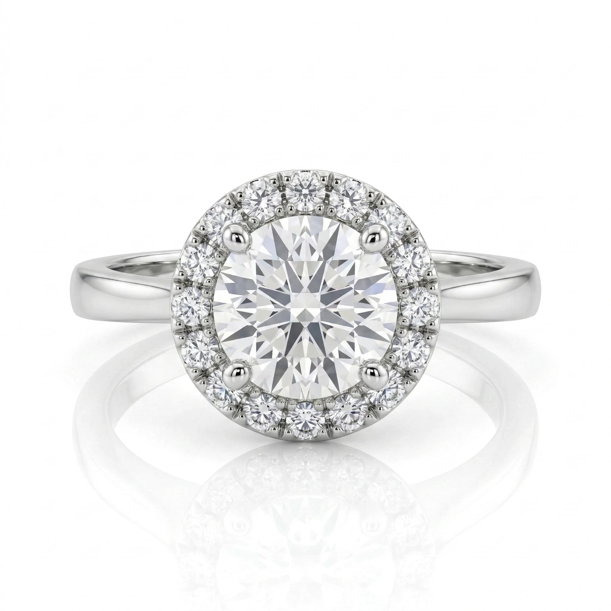 0.90ct GIA Round Cut Natural Diamond Halo Setting Engagement Ring, G / VS1 Chloe's Jewellers