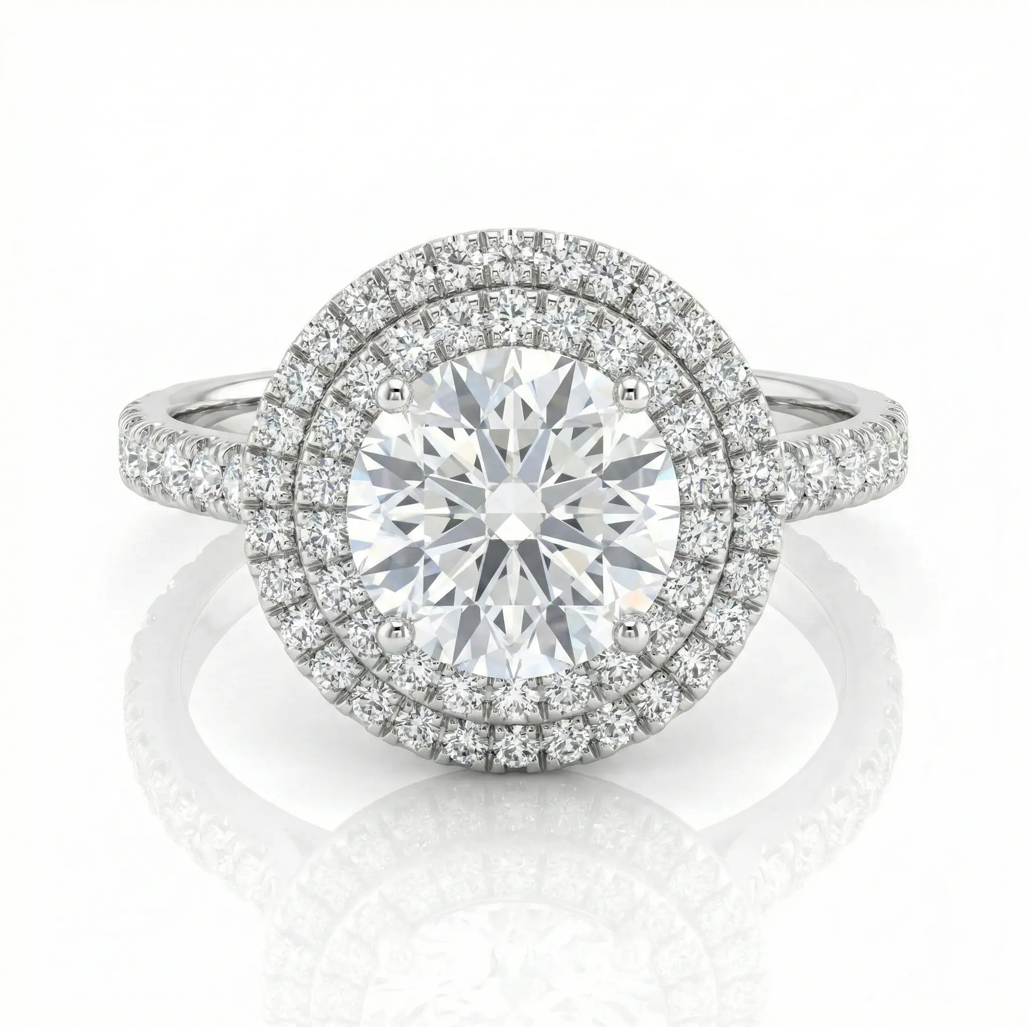1.09ct Lab Diamond Ring – Double Halo, 18K Gold, Natural Side Stones Chloe's Jewellers