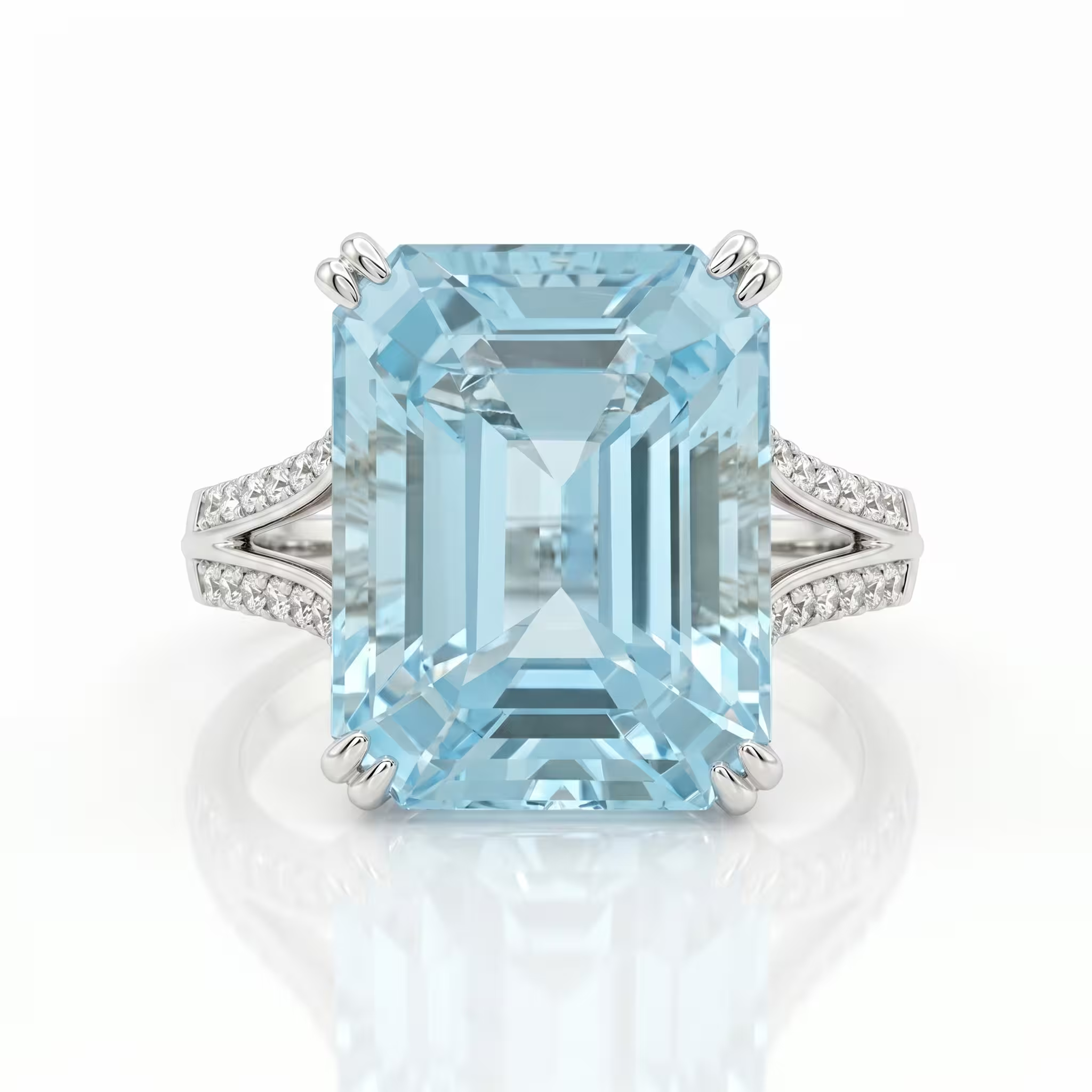 15.00ct Emerald Cut Aquamarine Stone Engagement Ring - 18K Gold