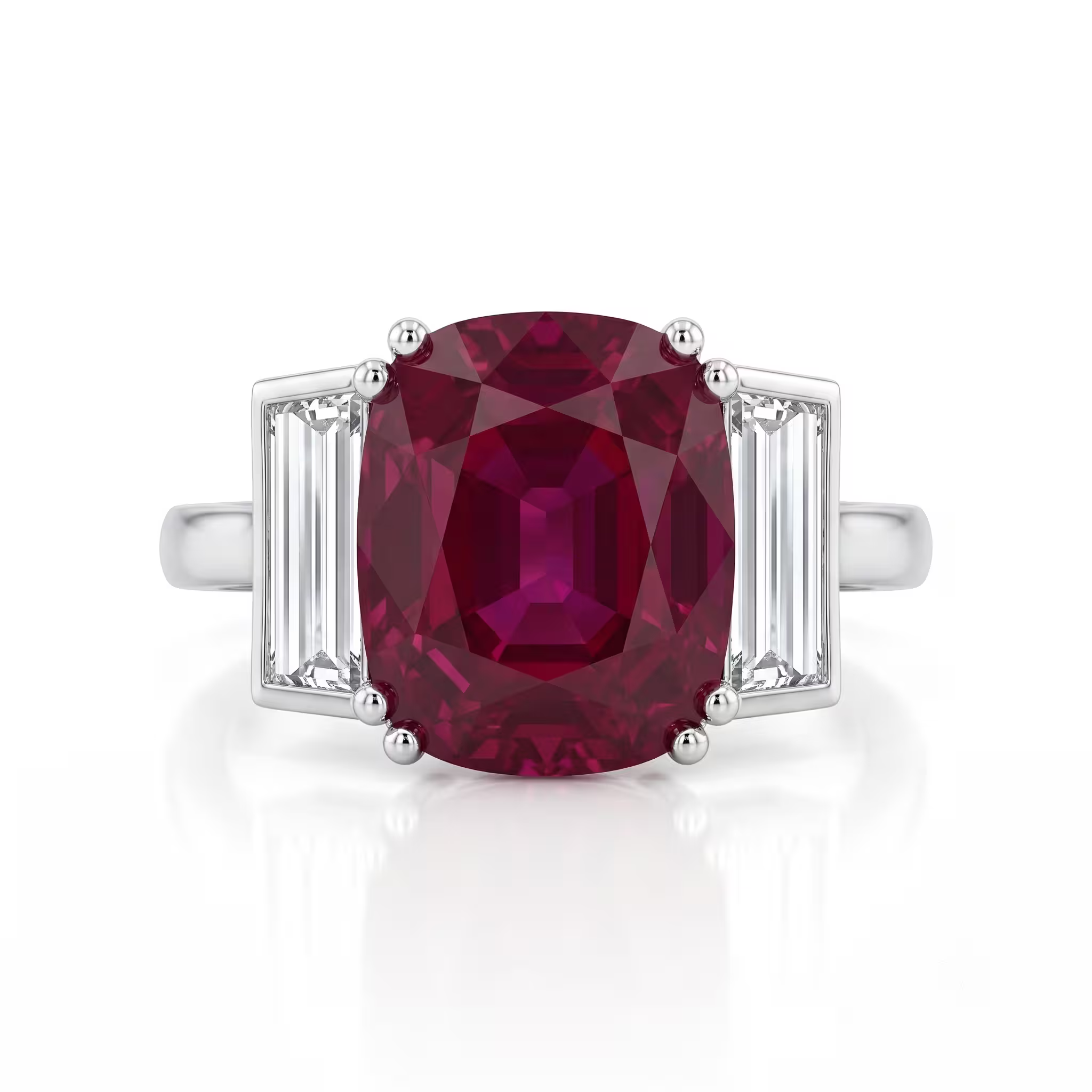 6.42ct Mozambique No Heat Oval Shape Ruby Trilogy Engagement Ring - Platinum
