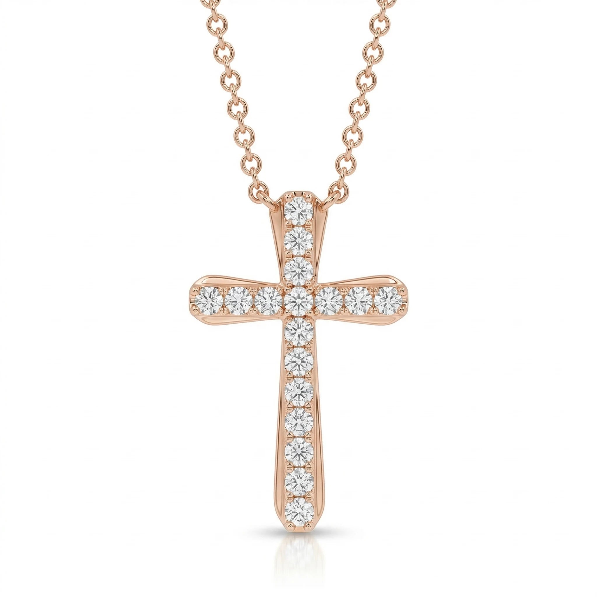 0.25ct Natural Diamond Cross Pendant Necklace in 18K Rose Gold