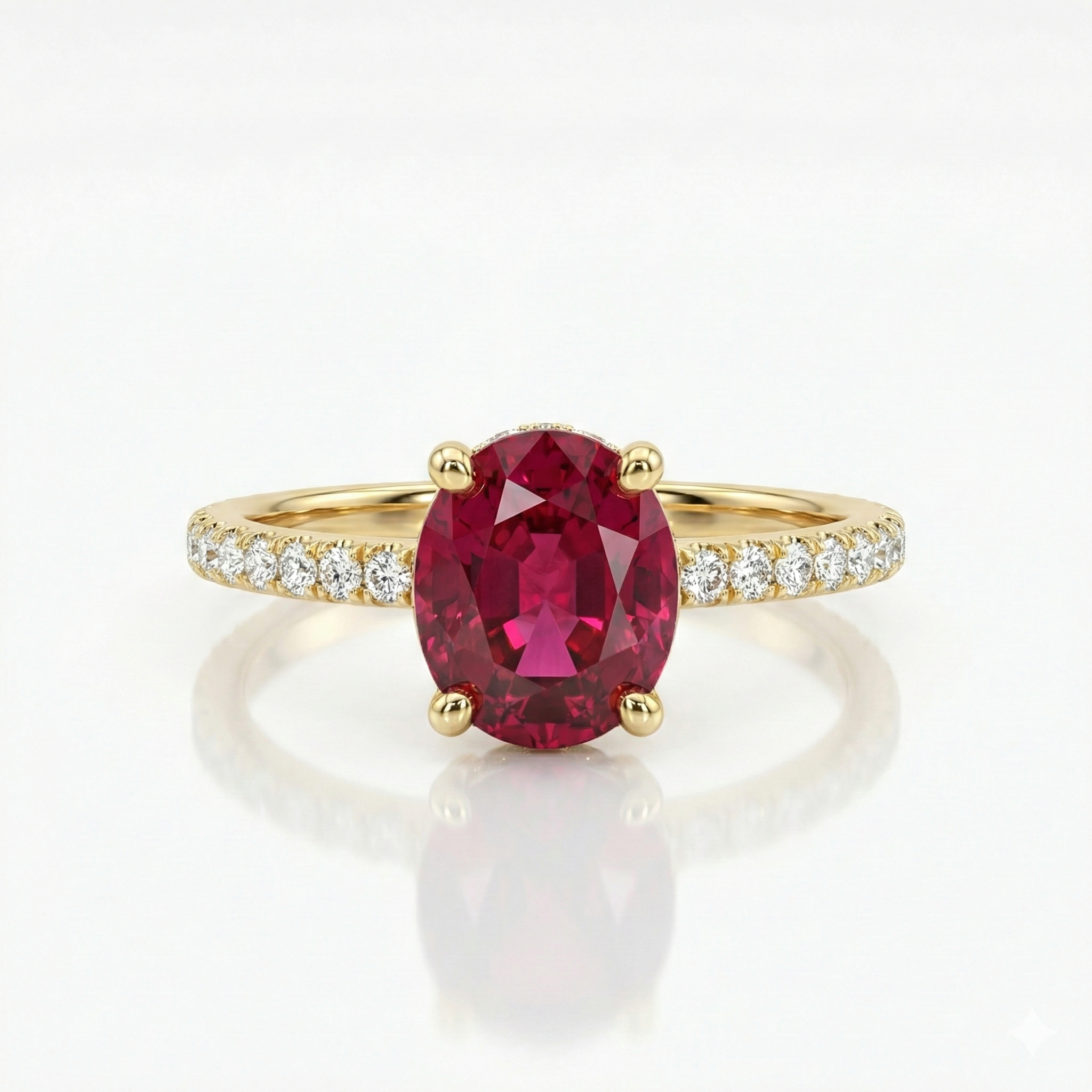 1.72ct Oval Cut Thai Ruby Engagement Ring, 18K Gold