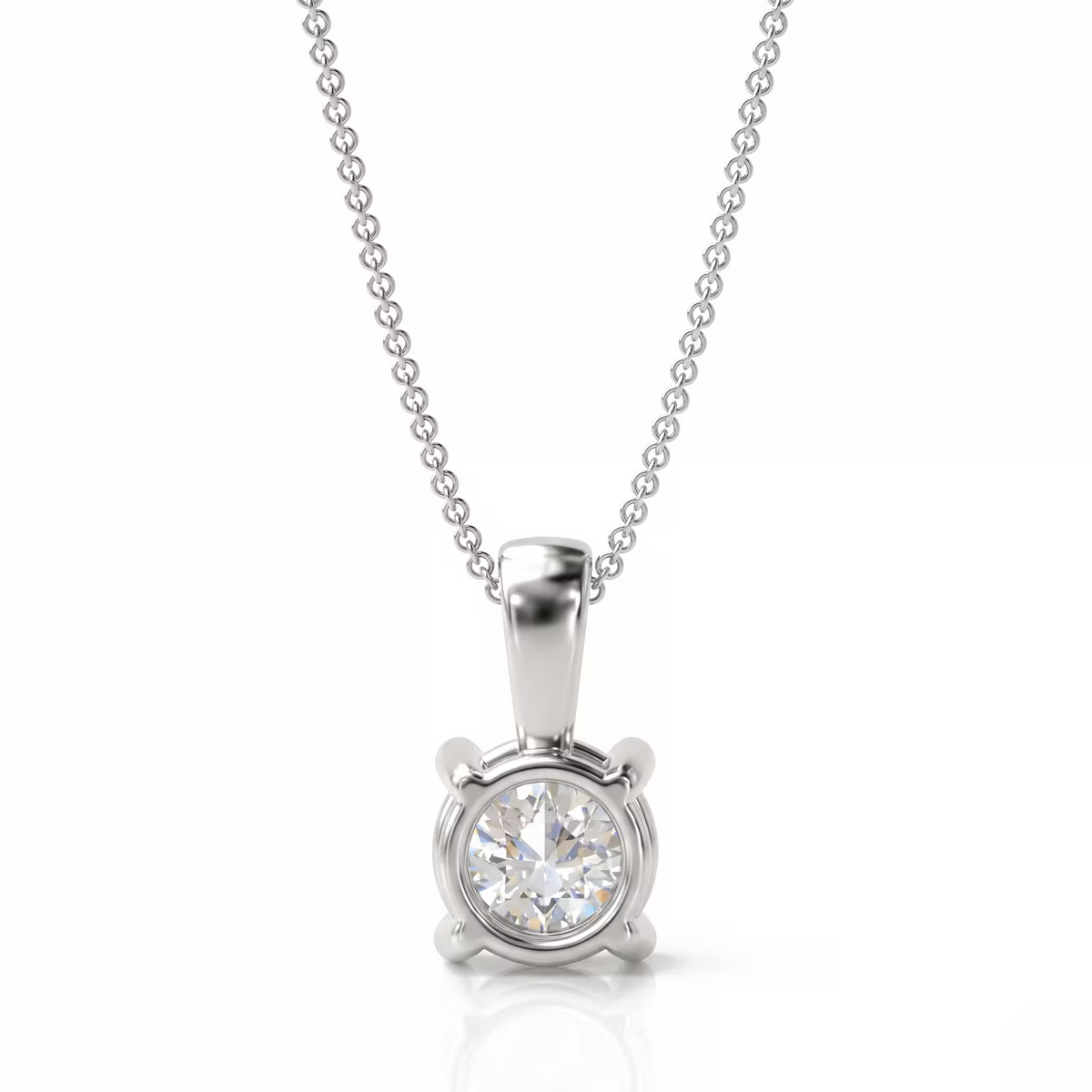 Round Cut Lab Grown Diamond 18K White Gold Solitaire Pendant with Bail