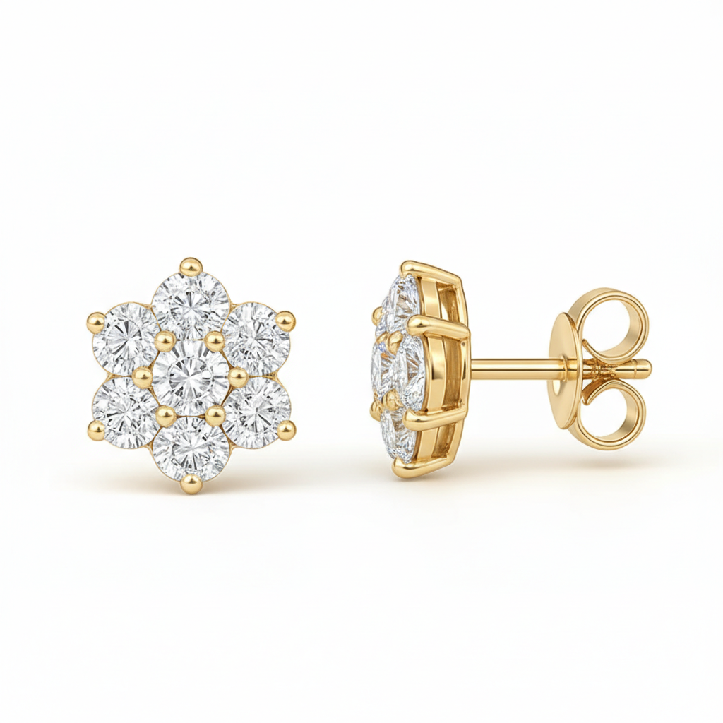 Diamond Cluster Stud Earrings 1.06ct 18k White Gold