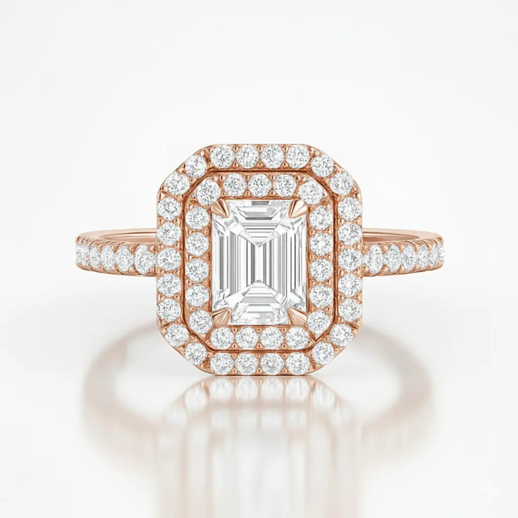 Daisy Double Halo Emerald Cut Diamond Ring Chloe's Jewellers
