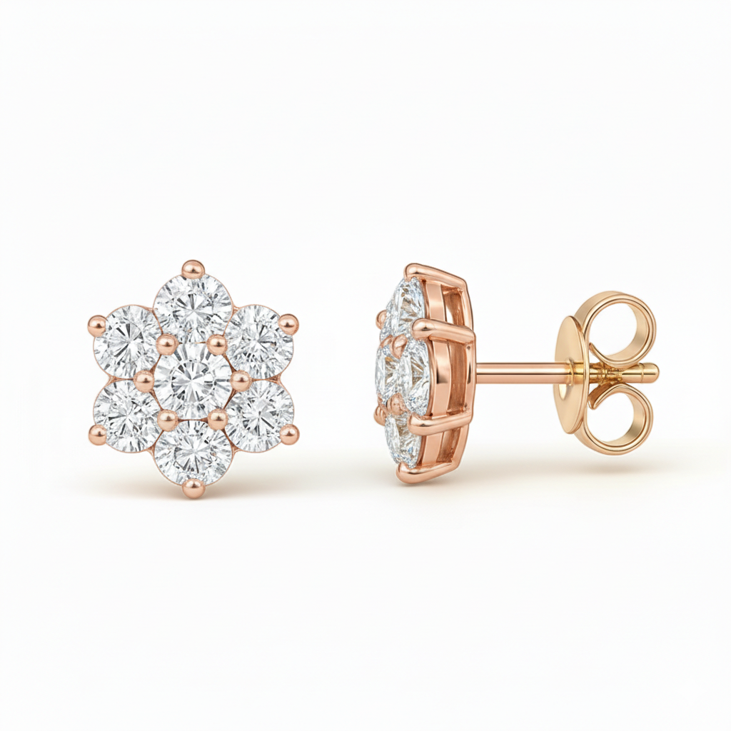 Diamond Cluster Stud Earrings 1.06ct 18k White Gold