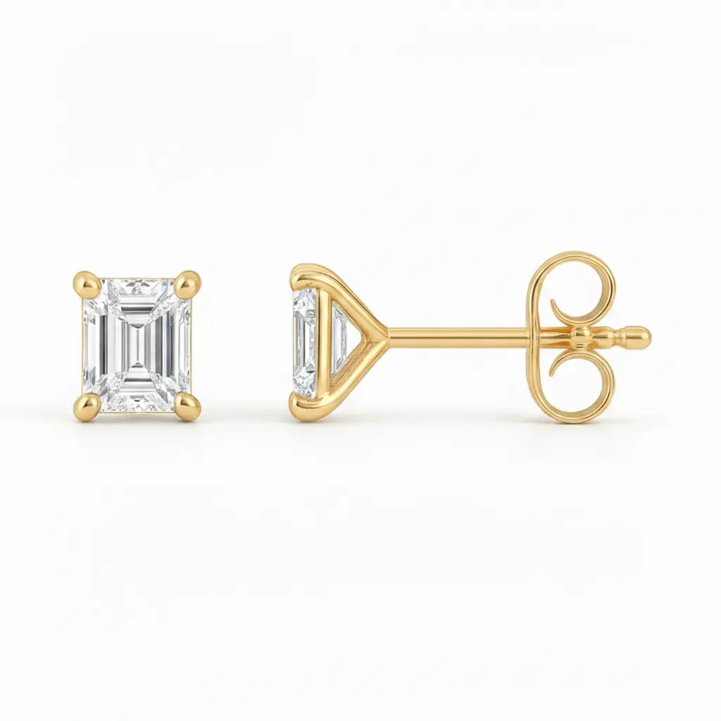 Emerald Cut Diamond Stud Earrings 0.75ct 18k White Gold Chloe's Jewellers