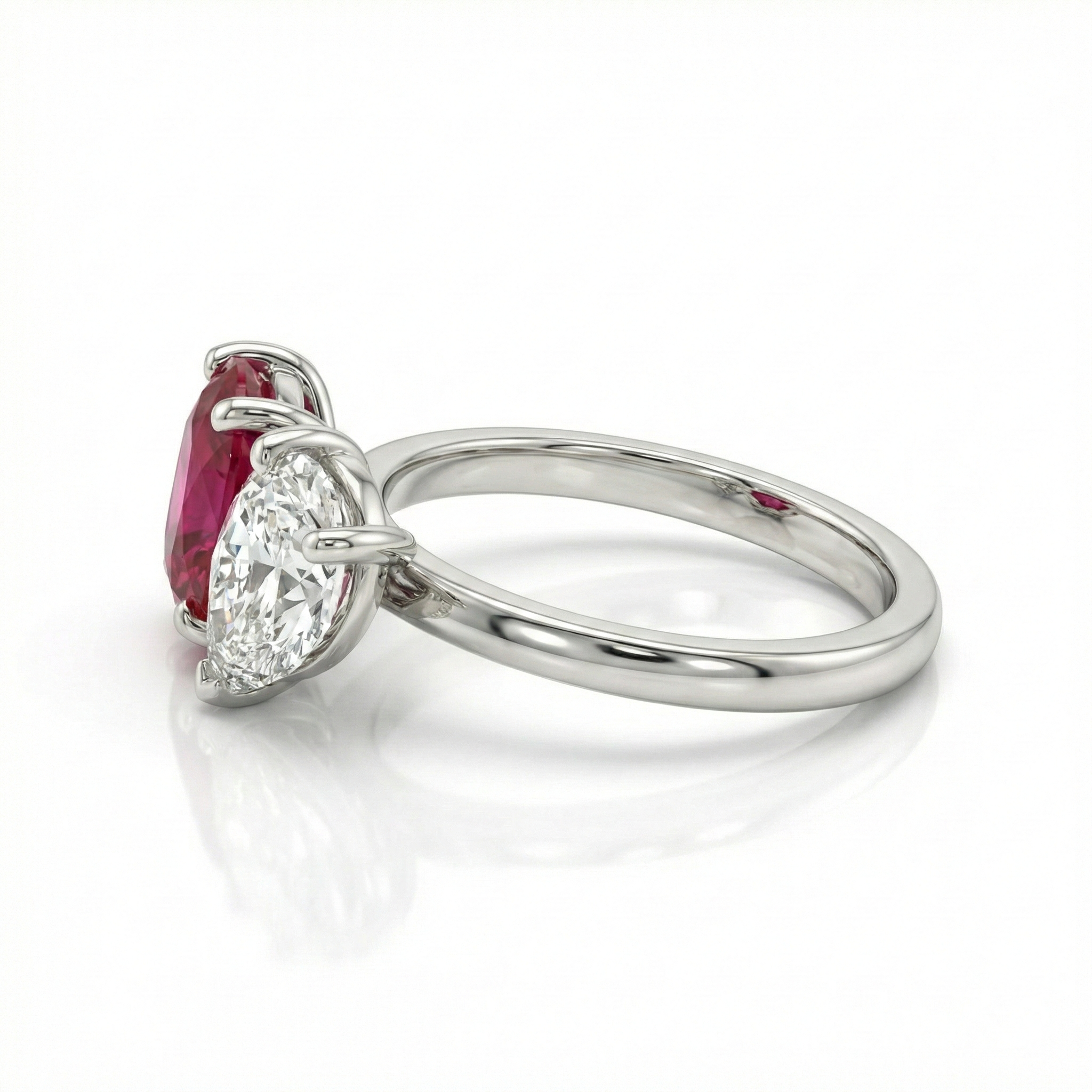 2 Stones Natural Pear & Burma Ruby Cushion Cut Engagement Ring Chloe's Jewellers