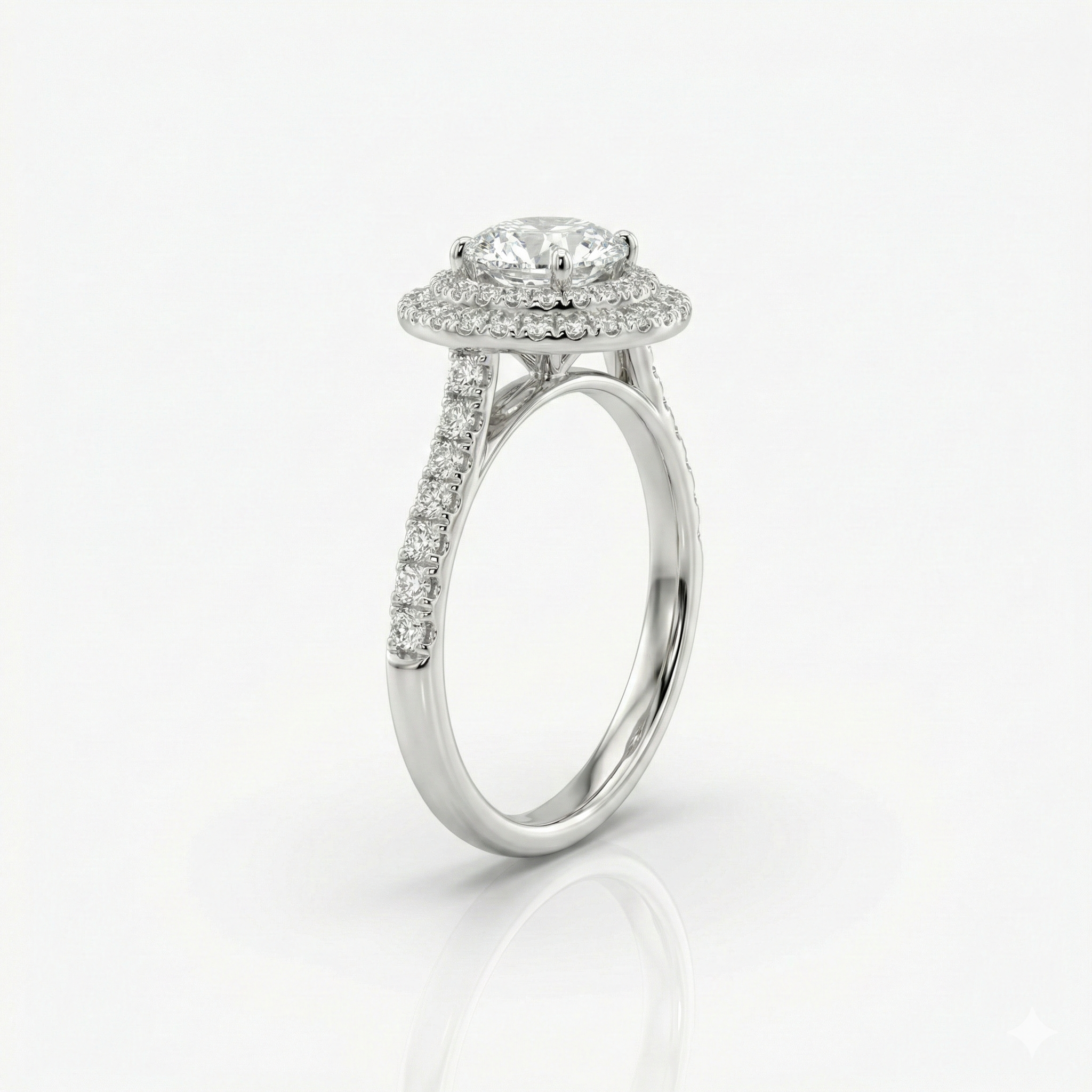 1.09ct Lab Diamond Ring – Double Halo, 18K Gold, Natural Side Stones Chloe's Jewellers