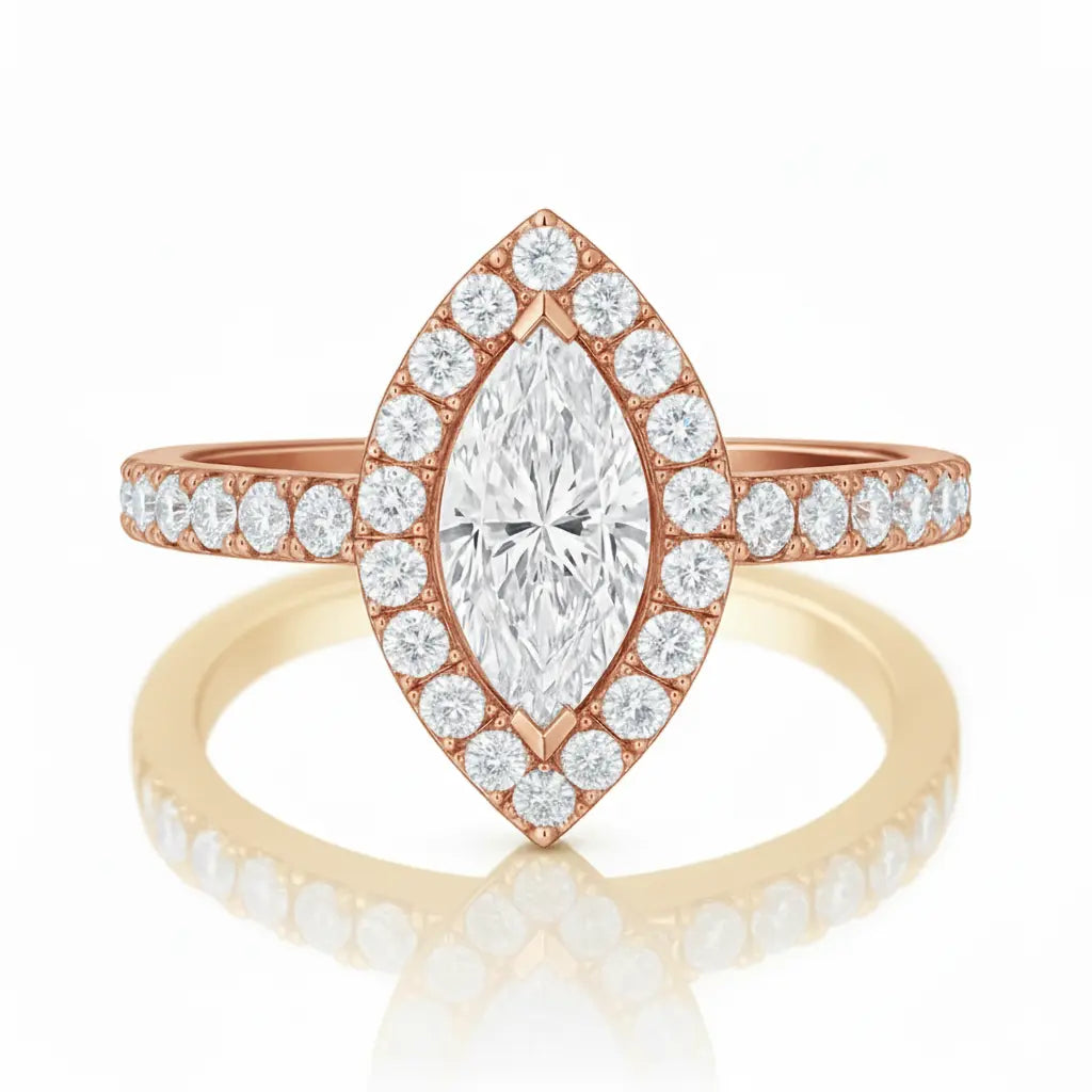 18k White Gold 0.50ct Marquise Diamond Halo Engagement Ring Chloe's Jewellers