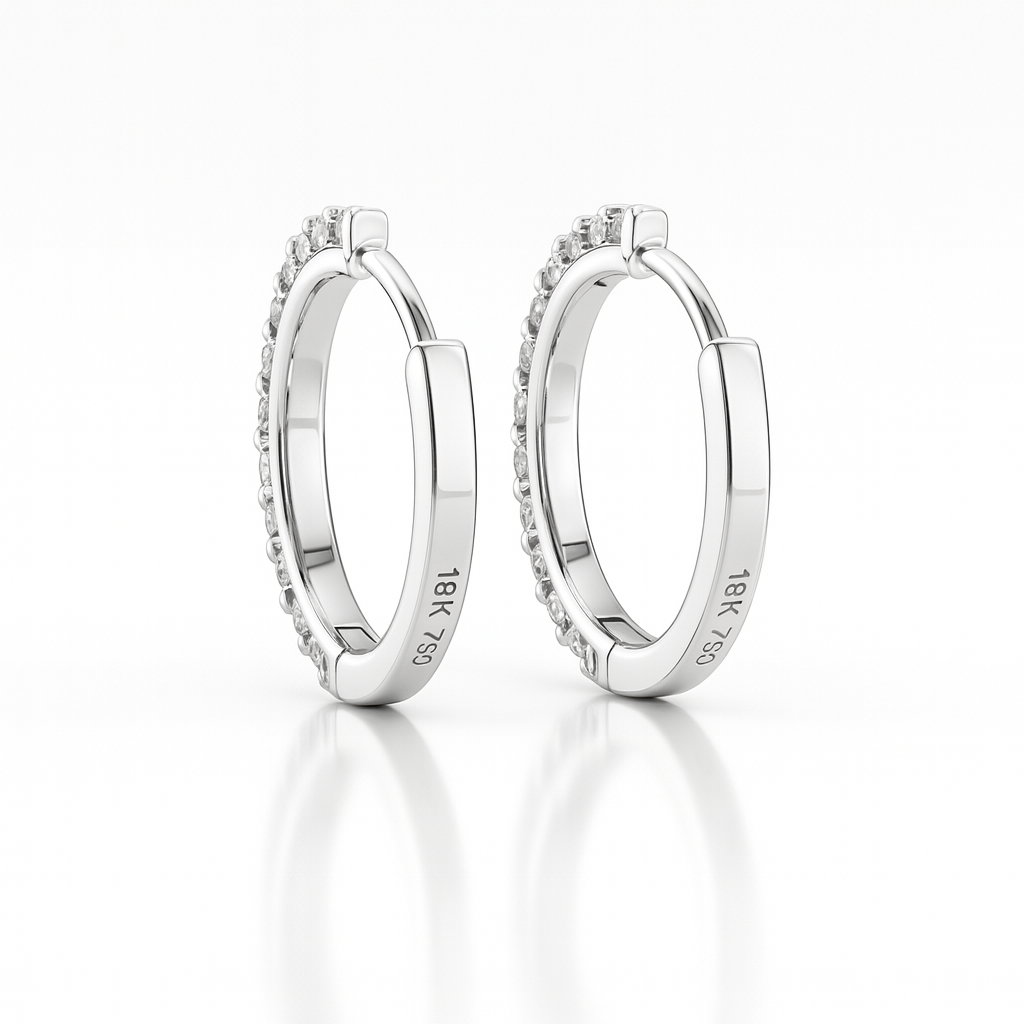 18K White Gold Grain Set Hoop Diamond Earrings 0.28CT