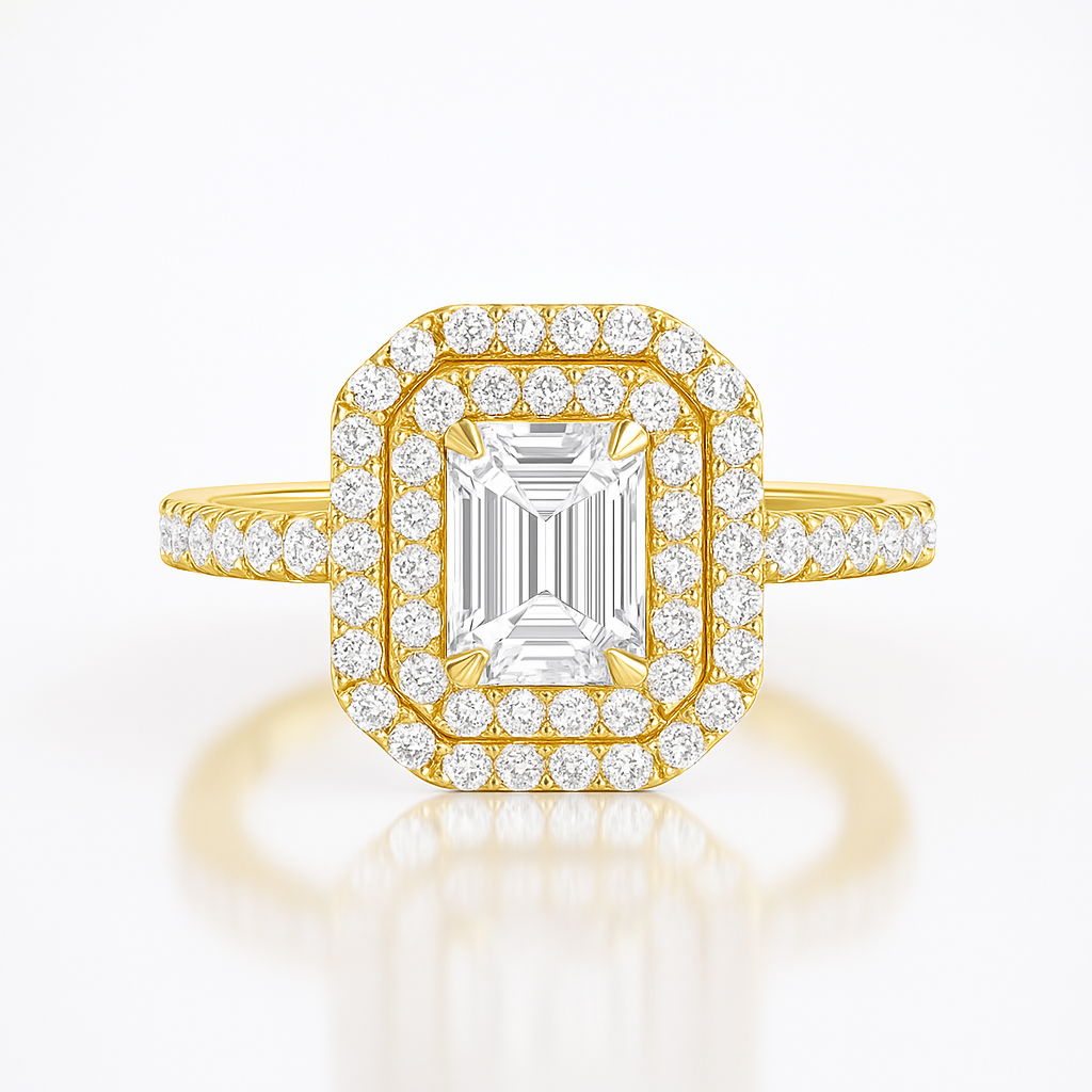 Daisy Double Halo Emerald Cut Diamond Ring