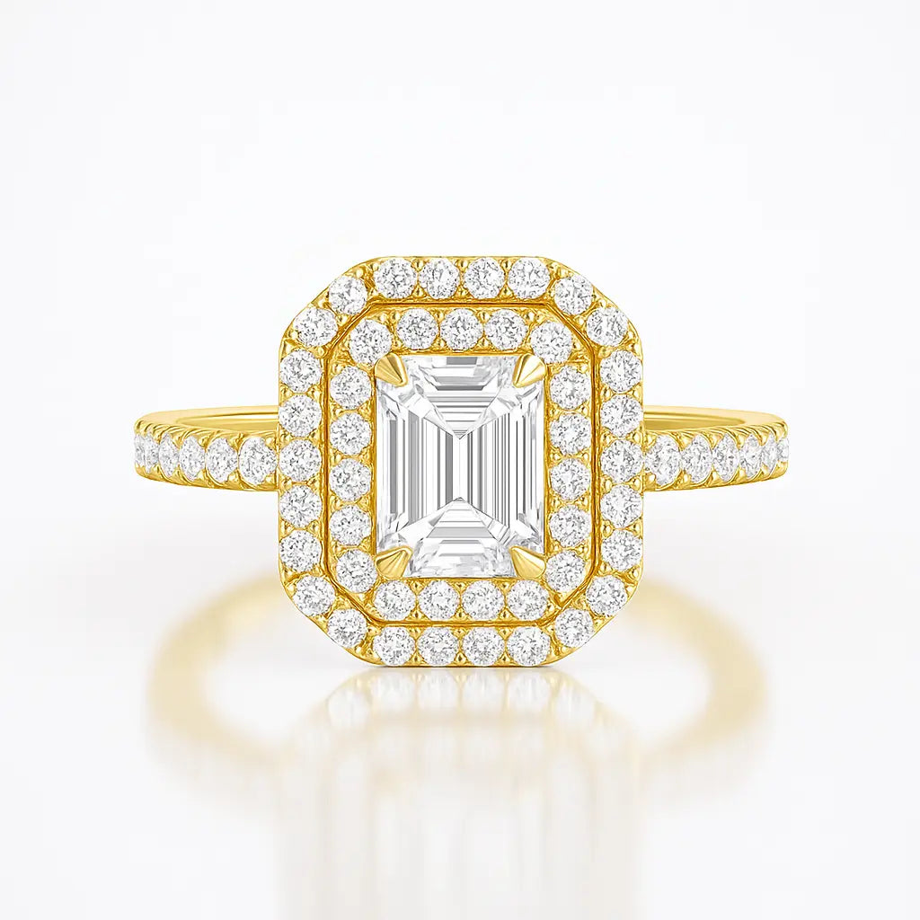 Daisy Double Halo Emerald Cut Diamond Ring Chloe's Jewellers