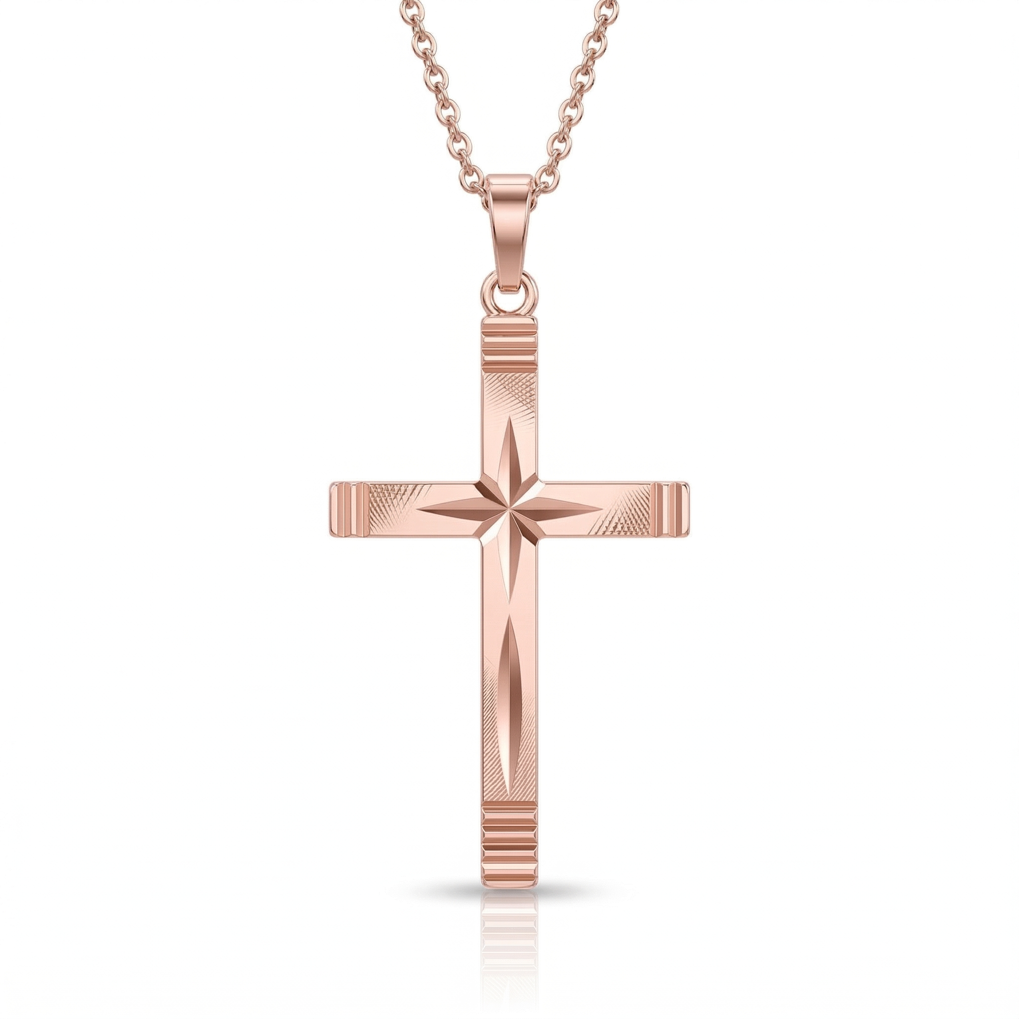 18K Rose Gold Cross Pendant Necklace, 16 Inches Chain