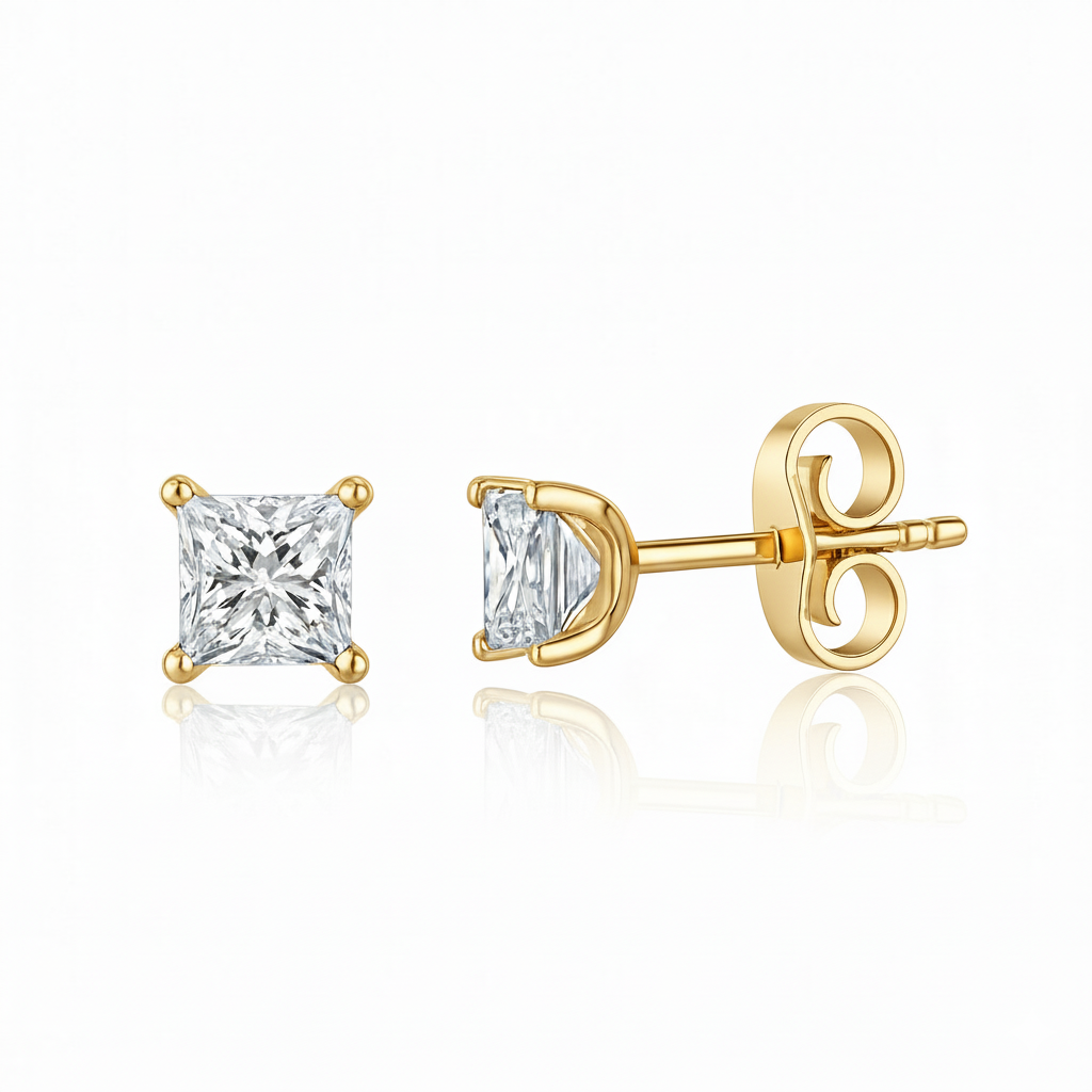 0.44ct Princess Cut Natural Diamond Stud Earrings, 18ct White Gold Chloe's Jewellers