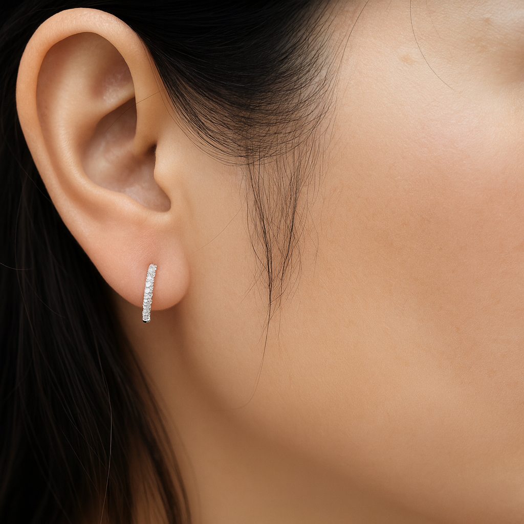 18K White Gold Grain Set Hoop Diamond Earrings 0.48CT