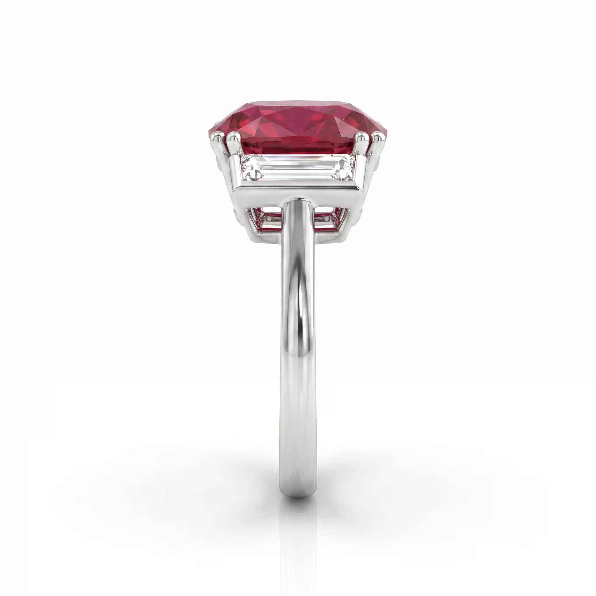 6.42ct Mozambique No Heat Oval Shape Ruby Trilogy Engagement Ring - Platinum