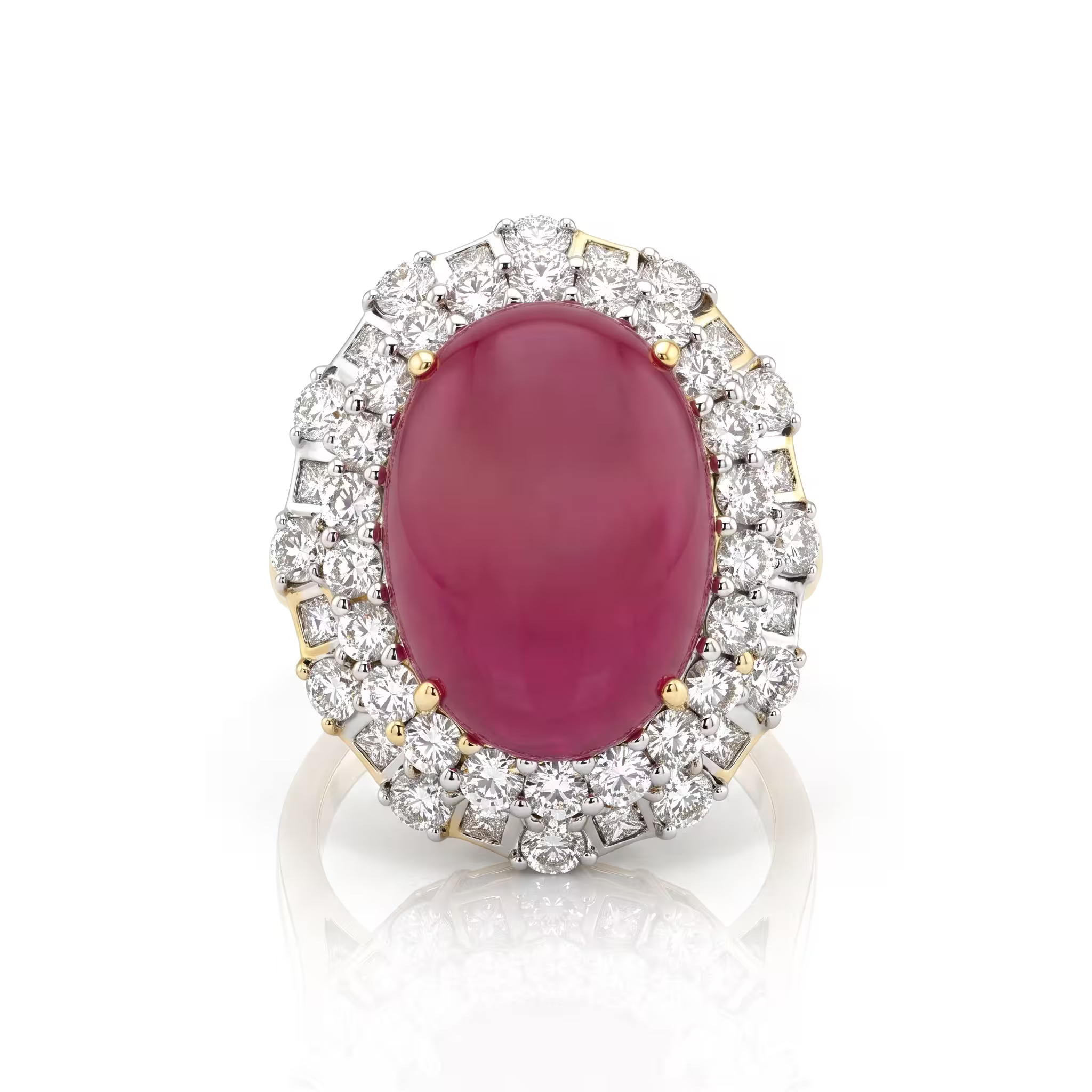 15.54ct Oval Cut Burma No Hear Ruby Halo Set Engagement Ring - 18K Mix Metal