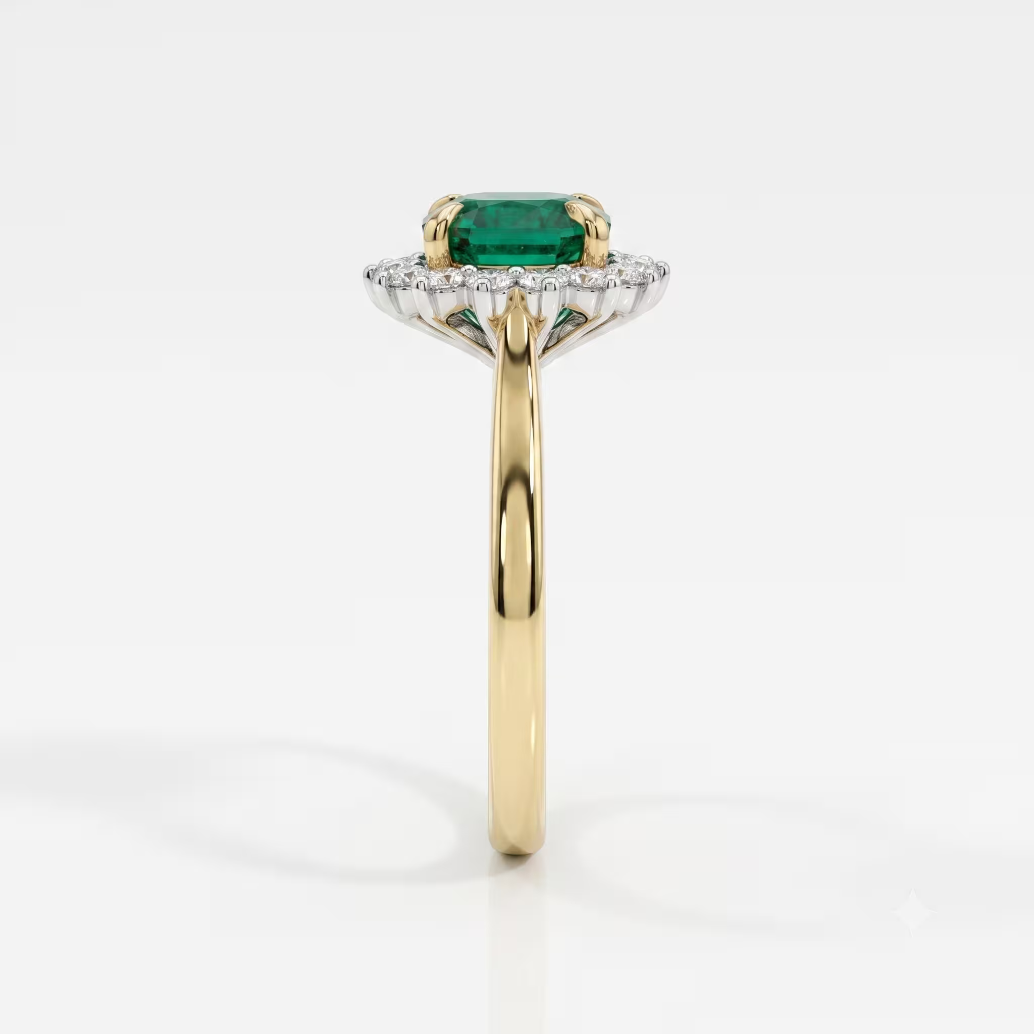 1.30ct Round Cut Zambain Emerald Halo Setting Engagement Ring - 18K Gold