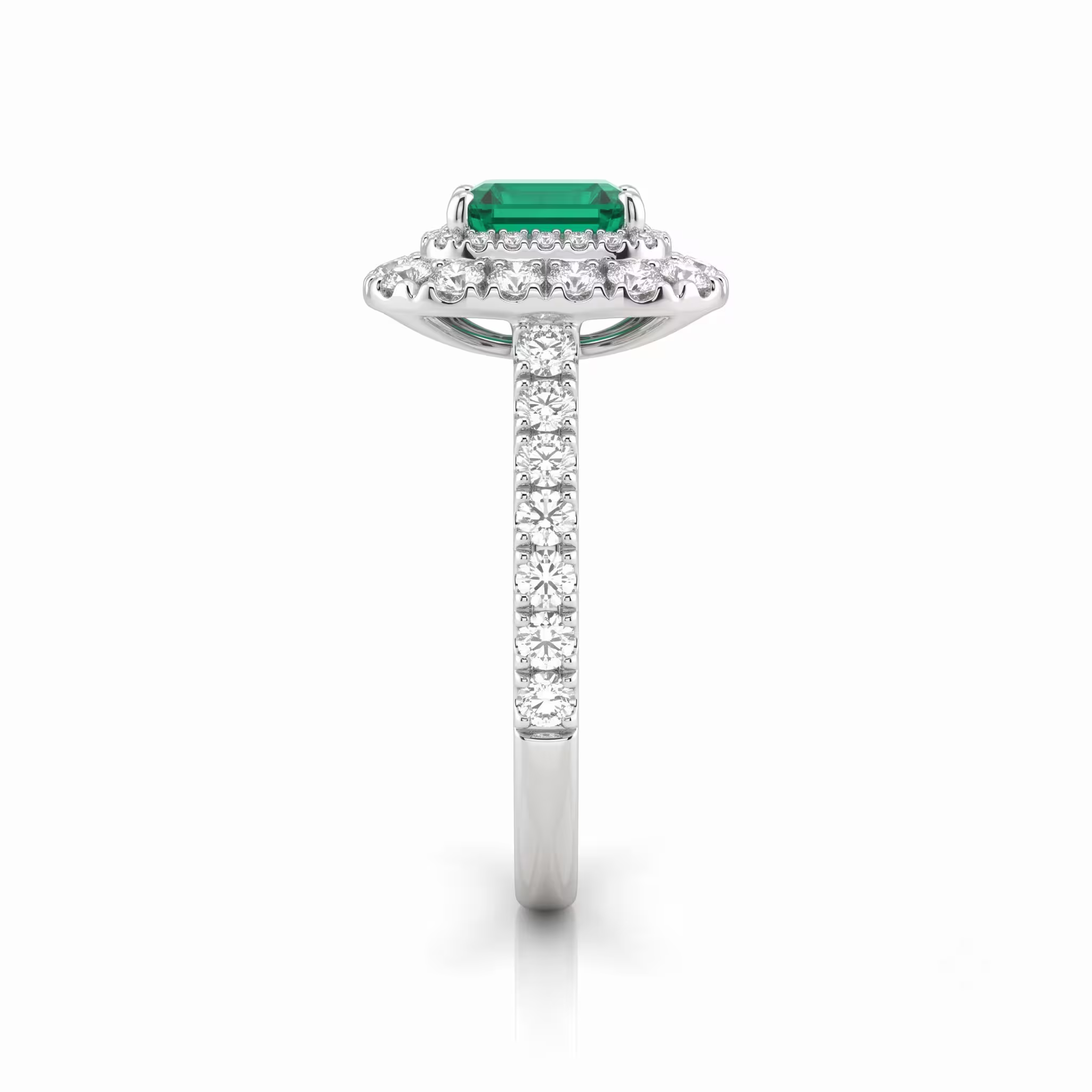 1.28ct Square Emerald Cut Zambian Emerald Double Halo Engagement Ring - 18K Gold